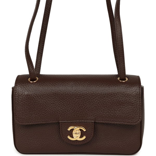 Chanel Mini "Souplissimo" Flap Bag Dark Brown Grained Calfskin Gold Hardware
