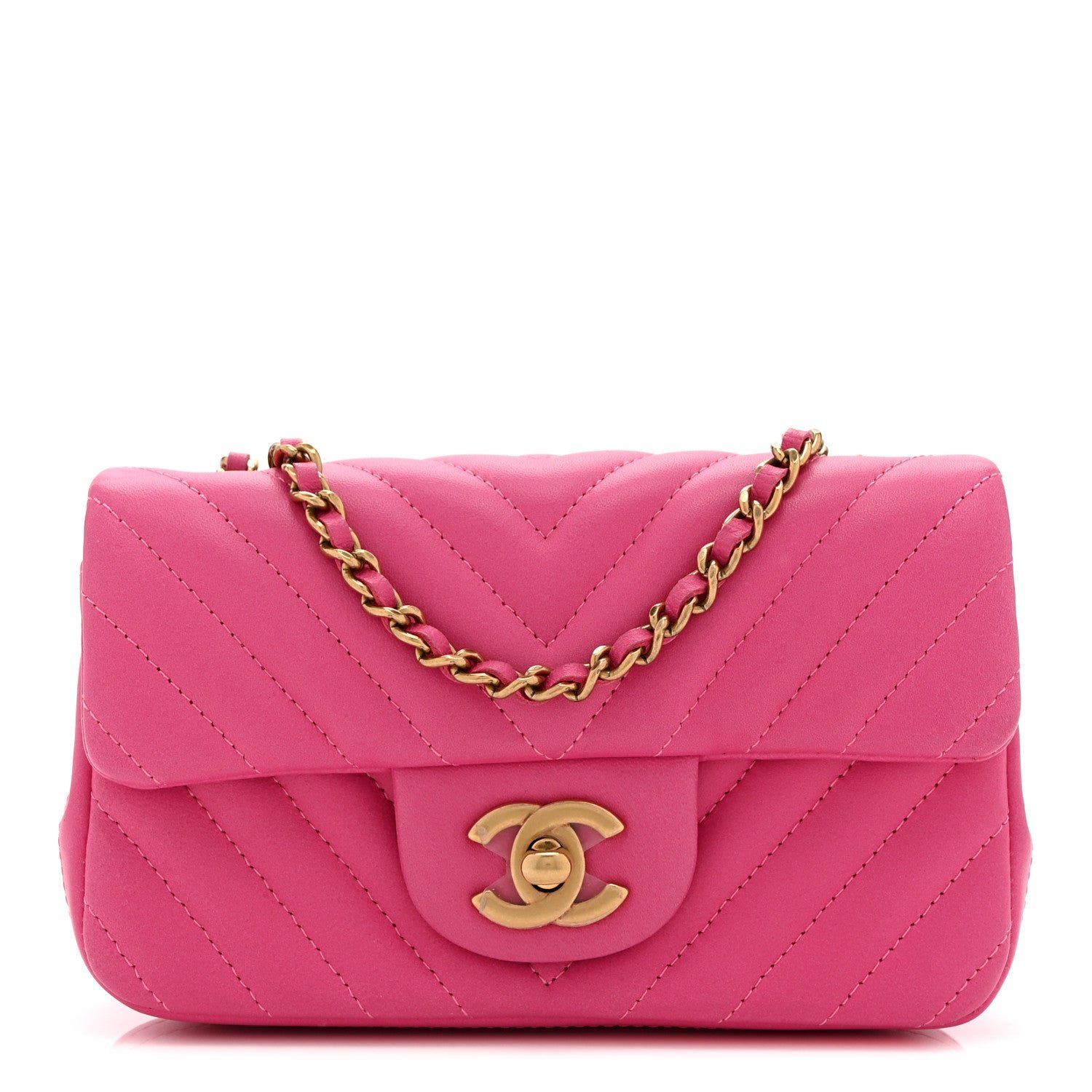 Chanel Lambskin Chevron Quilted Mini Rectangular Flap Pink