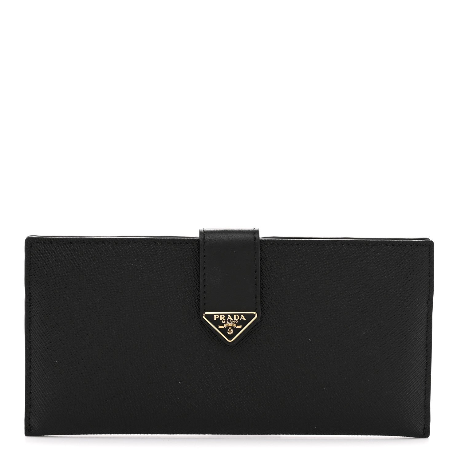Prada Saffiano Calfskin Large Triangle Continental Wallet Black