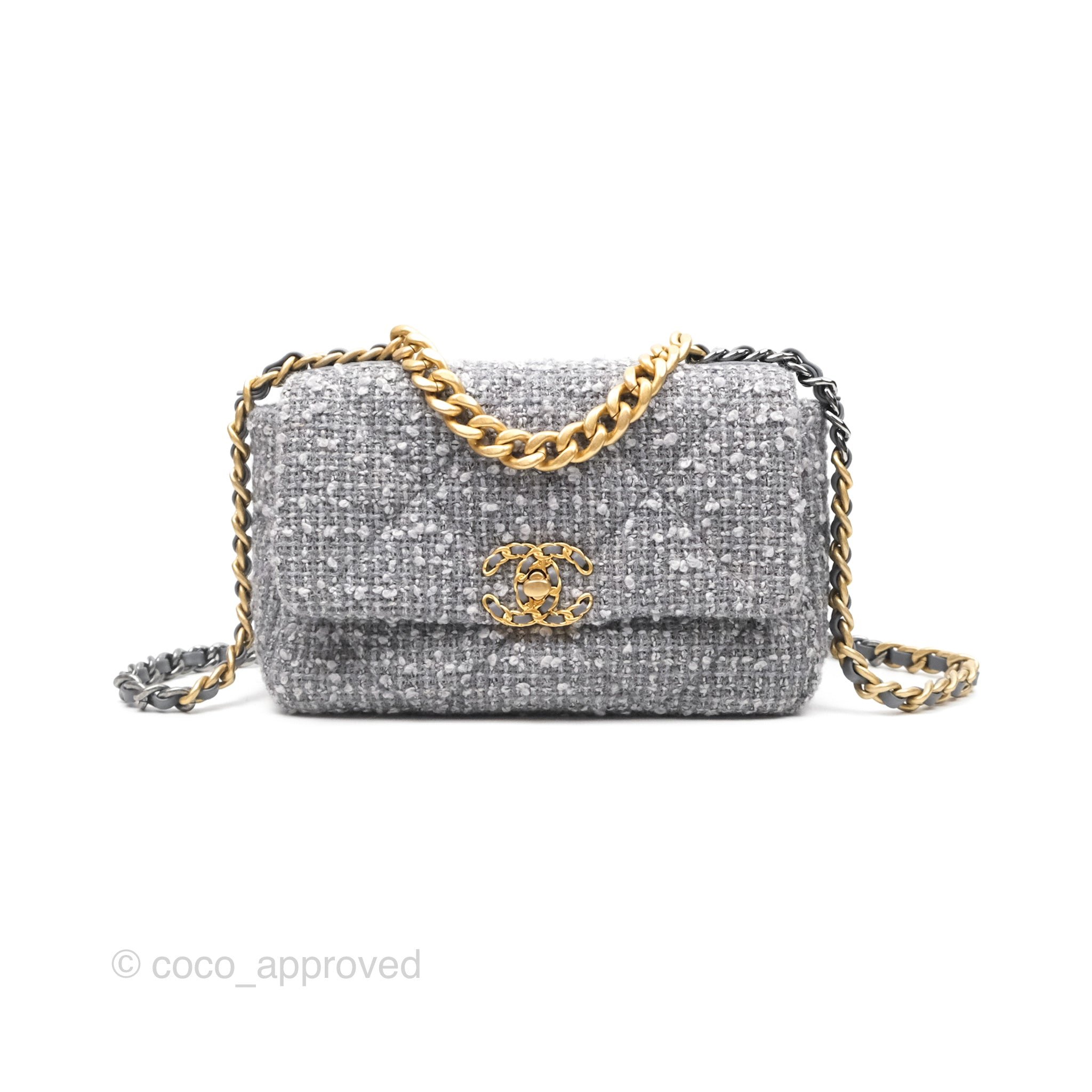 Chanel 19 Small Tweed Grey Mixed Hardware