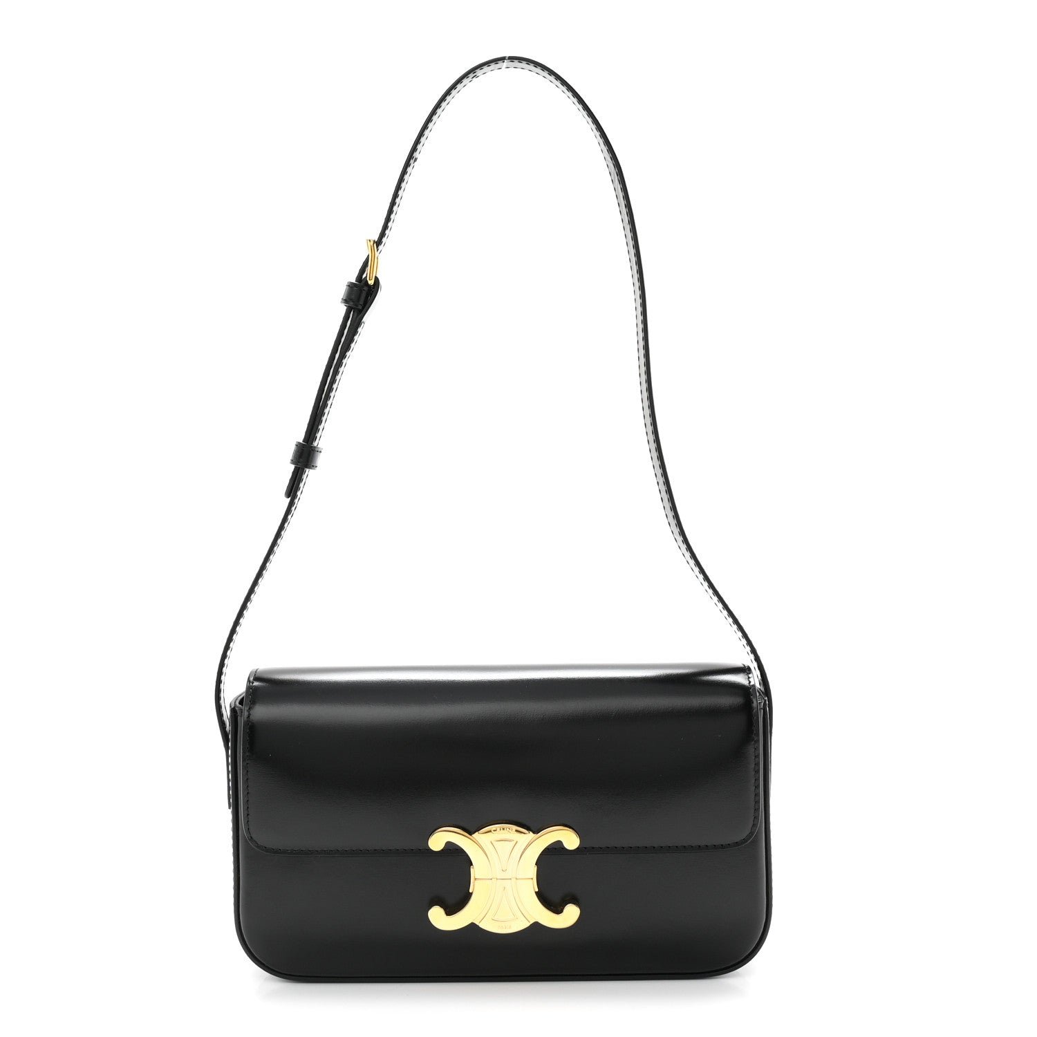 Celine Shiny Calfskin Triomphe Shoulder Bag Black
