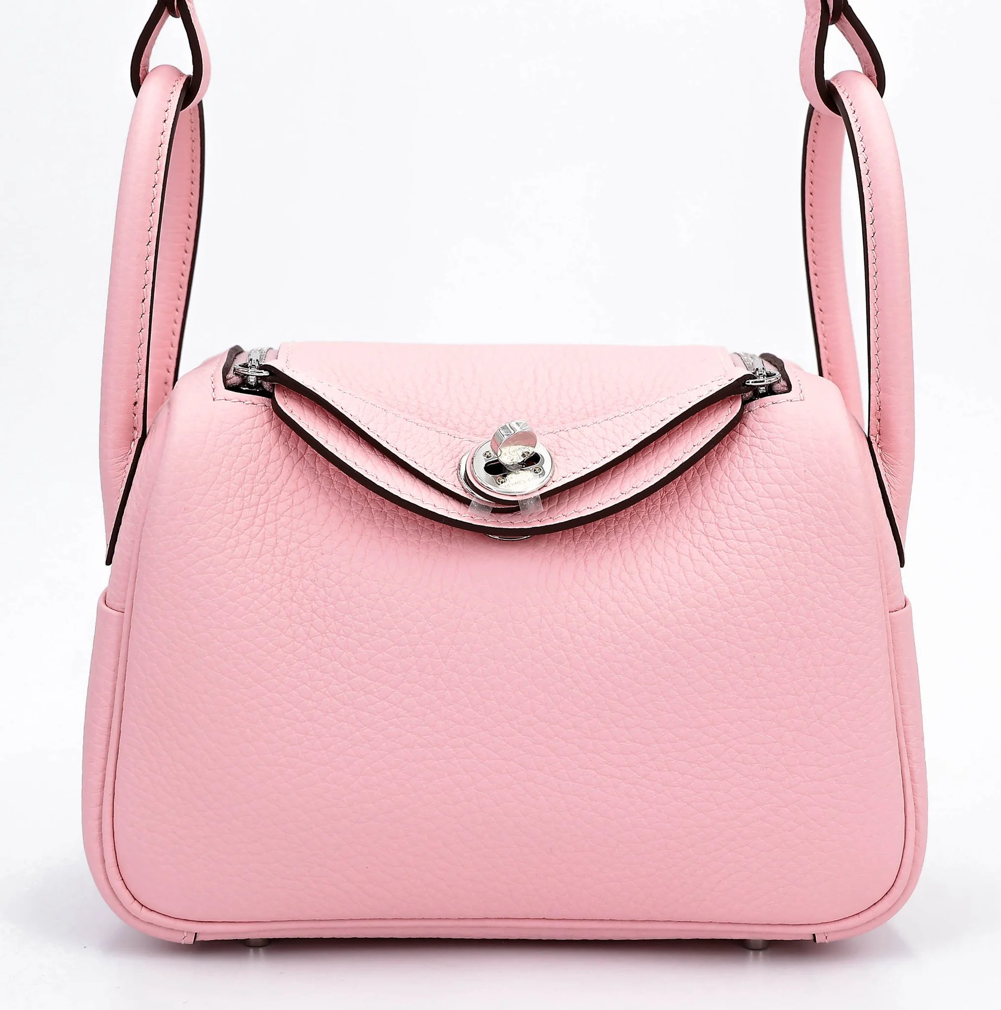 Brand New ( Rank N ) HERMÈS Mini Lindy II Verso Rose Sakura (3Q) Gris Perle (80) Clemence Palladium hardware G (2026)