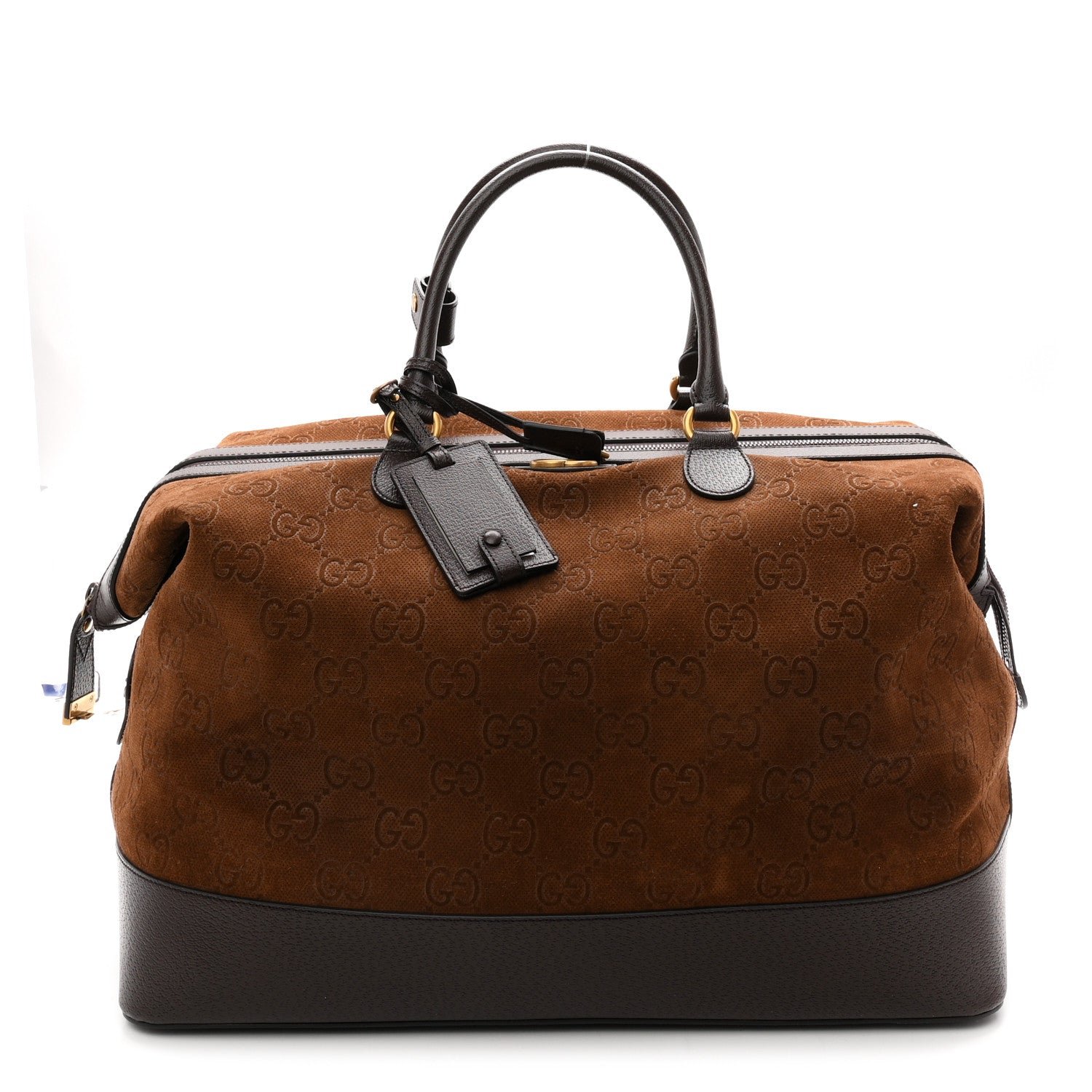 Gucci Suede Jumbo GG Debossed Textured Dollar Calfskin Savoy Travel Bag Wood Brown Chocolate