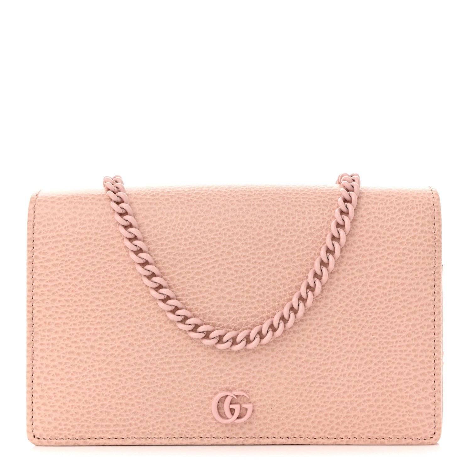 Gucci Dollar Calfskin Enamel Monochrome Mini GG Marmont Chain Wallet Perfect Pink