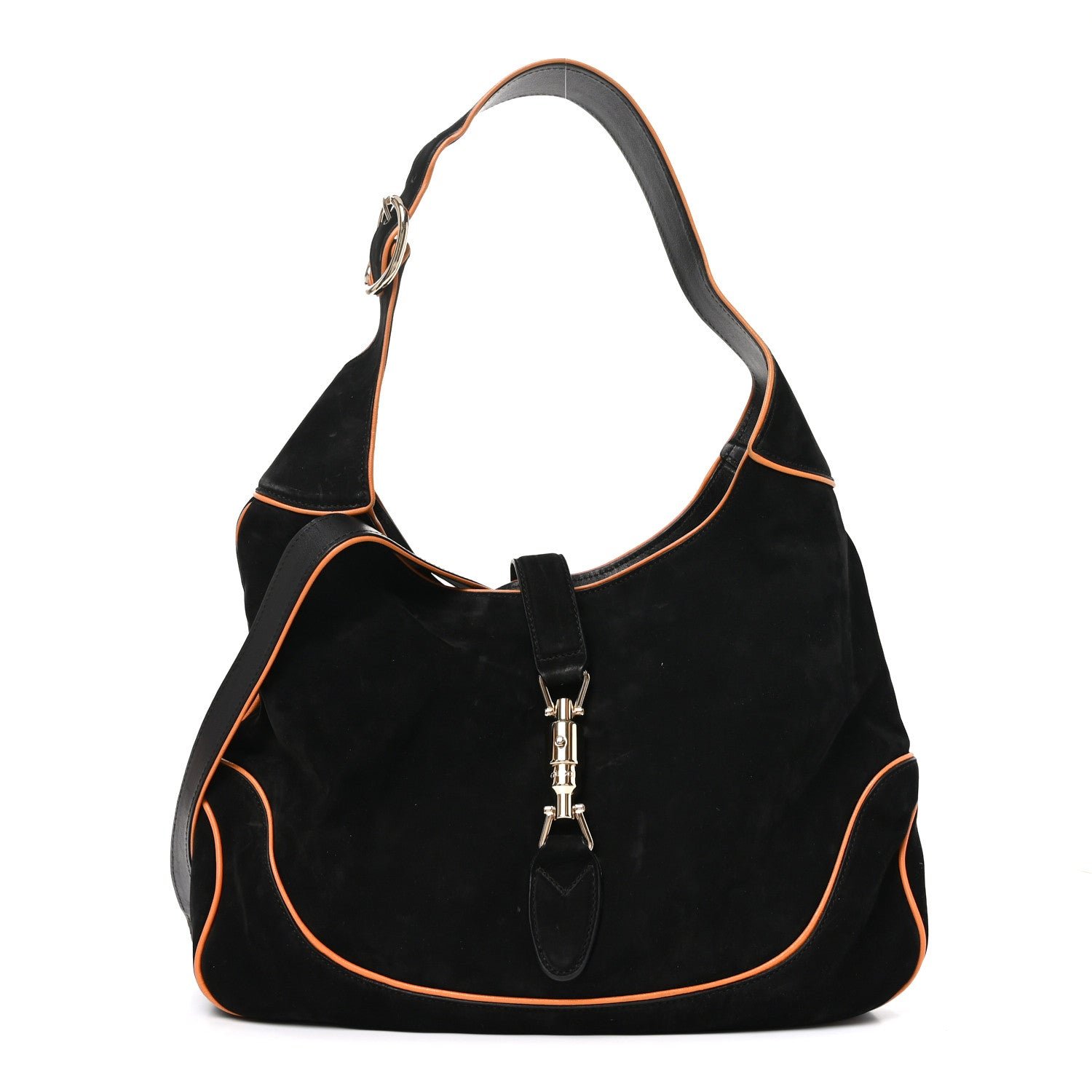 Gucci Nubuck Medium New Jackie Shoulder Bag Black Orange