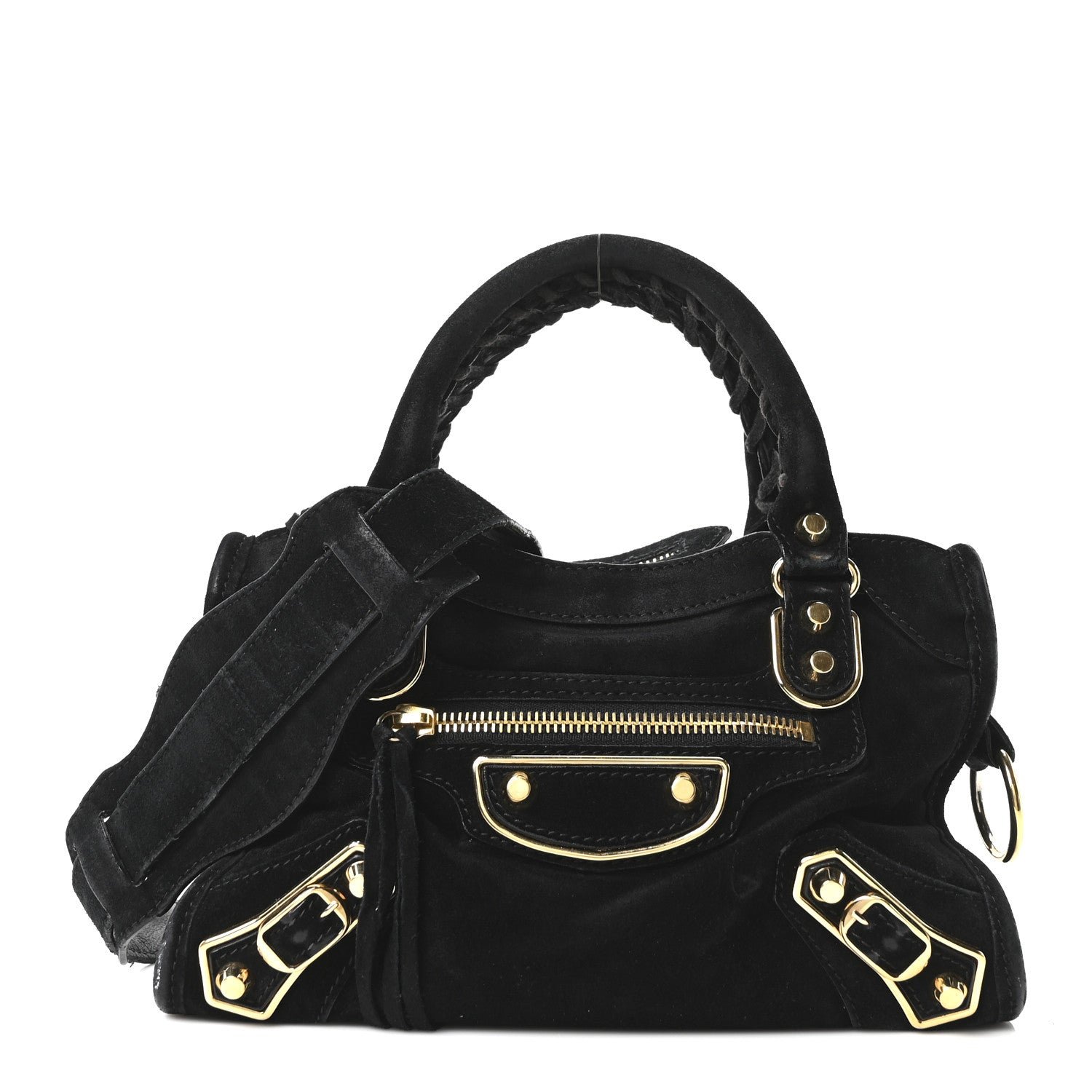 Balenciaga Baby Daim Suede Gold Metallic Edge Hardware Mini City Black