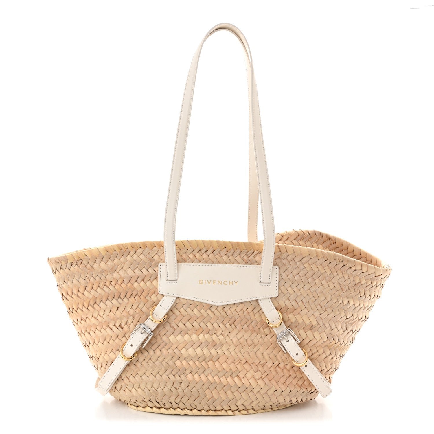 Givenchy Givenchy Raffia Woven Calfskin Voyou Basket Bag White