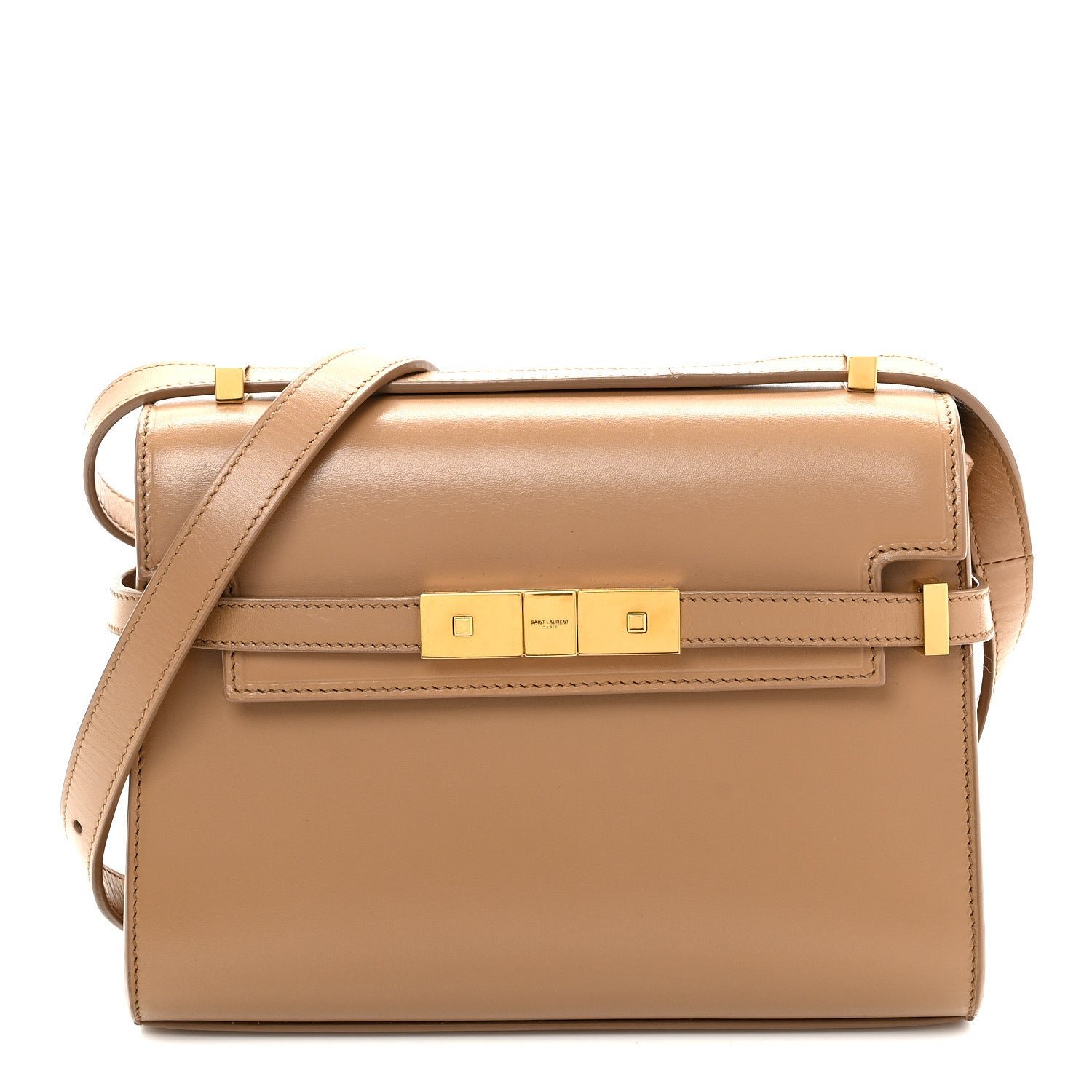 Saint Laurent Smooth Calfskin Mini Manhattan Shoulder Bag  Natural Tan