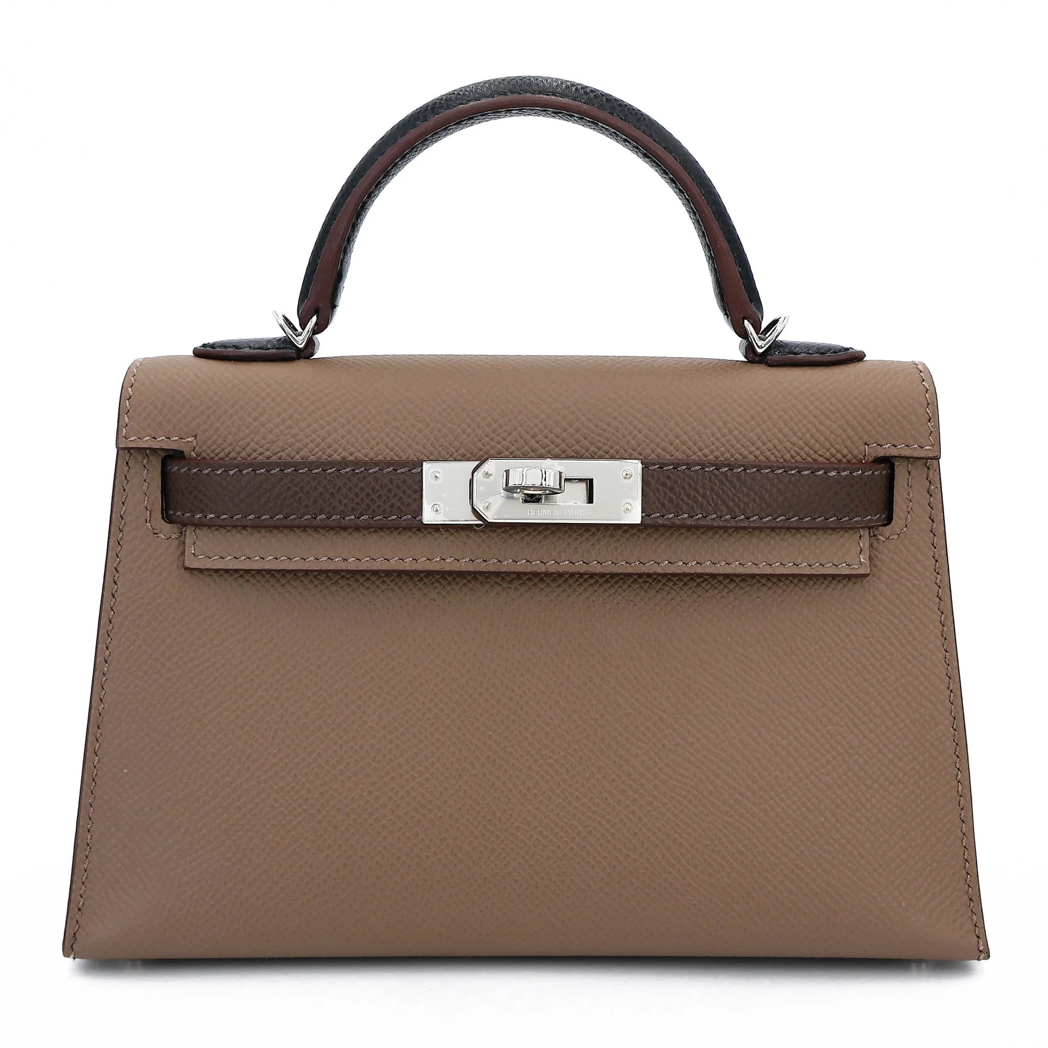 Hermes Mini Kelly II Etoupe (18) Ebene (46) Noir (89) Epsom Palladium hardware B (2023)