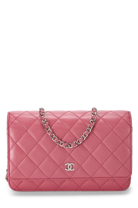 Pink Lambskin Classic Quilted Wallet on Chain (WOC)