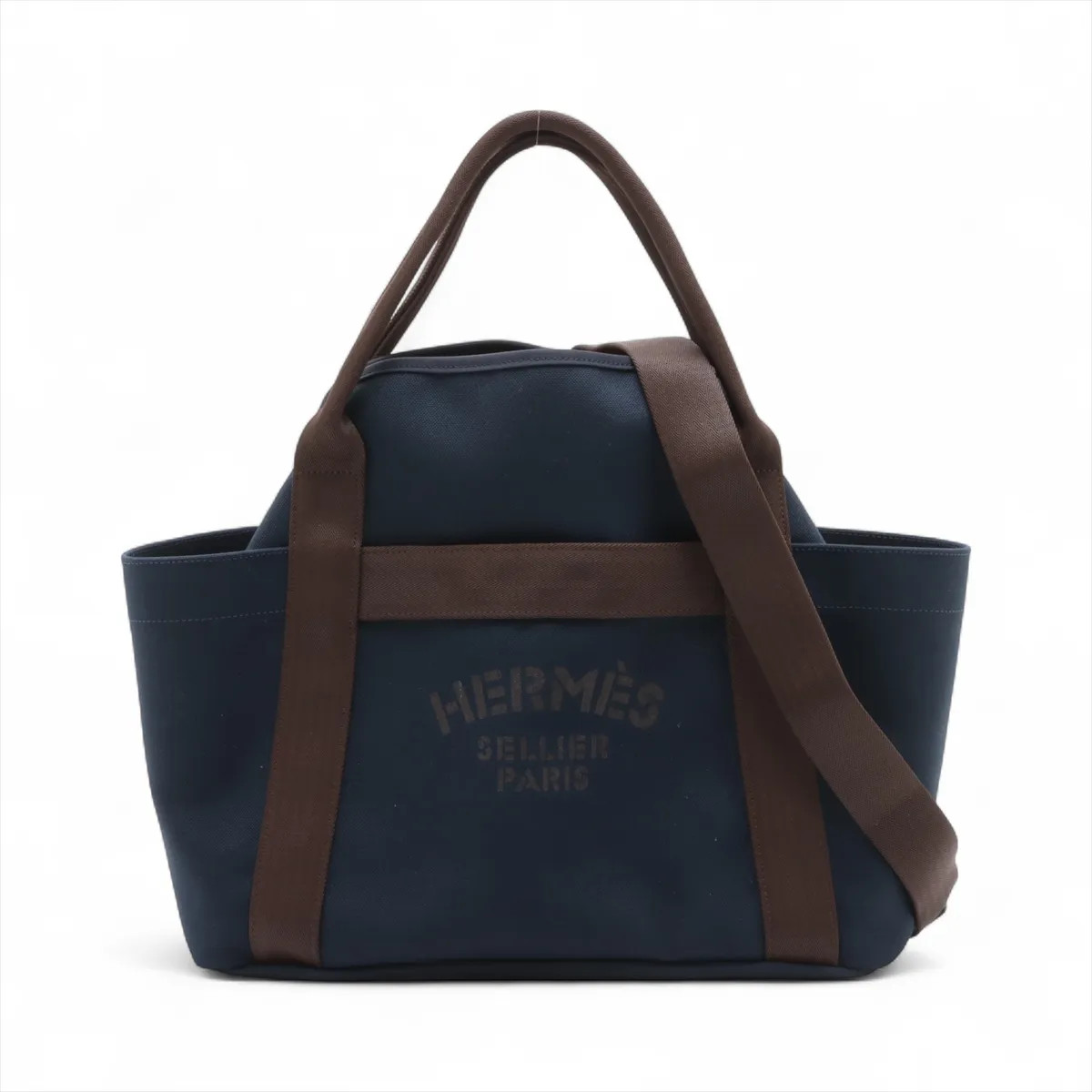 Hermès Sac de pansage Groom canvas Navy Blue Silver Metal Fittings