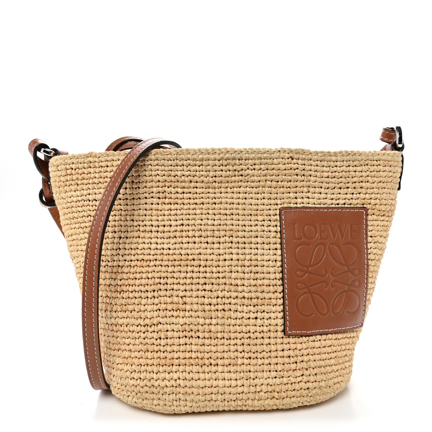 Loewe Calfskin Raffia Paulas Ibiza Pochette Bag Natural Tan