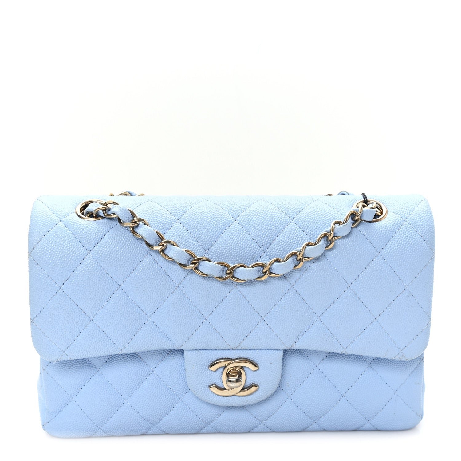Chanel Caviar Quilted Small Double Flap Light Blue