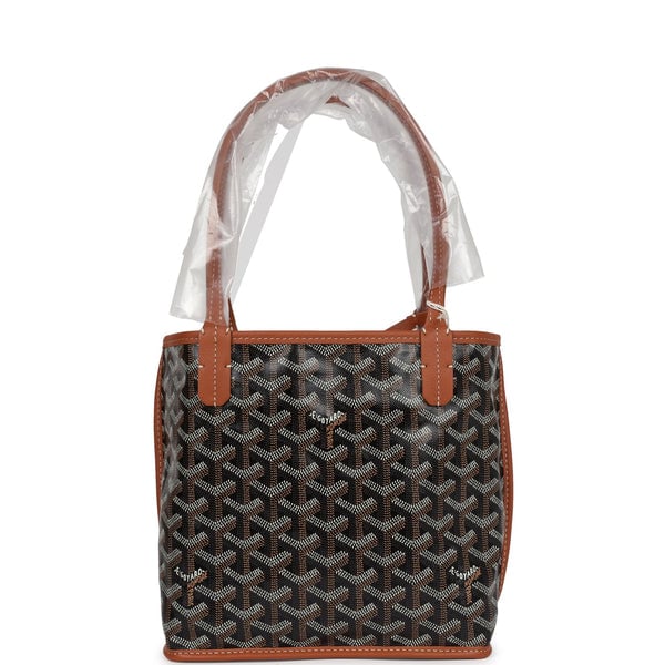 Goyard Goyard Goyardine Black/Tan Anjou Mini Reversible Tote Bag Palladium Hardware