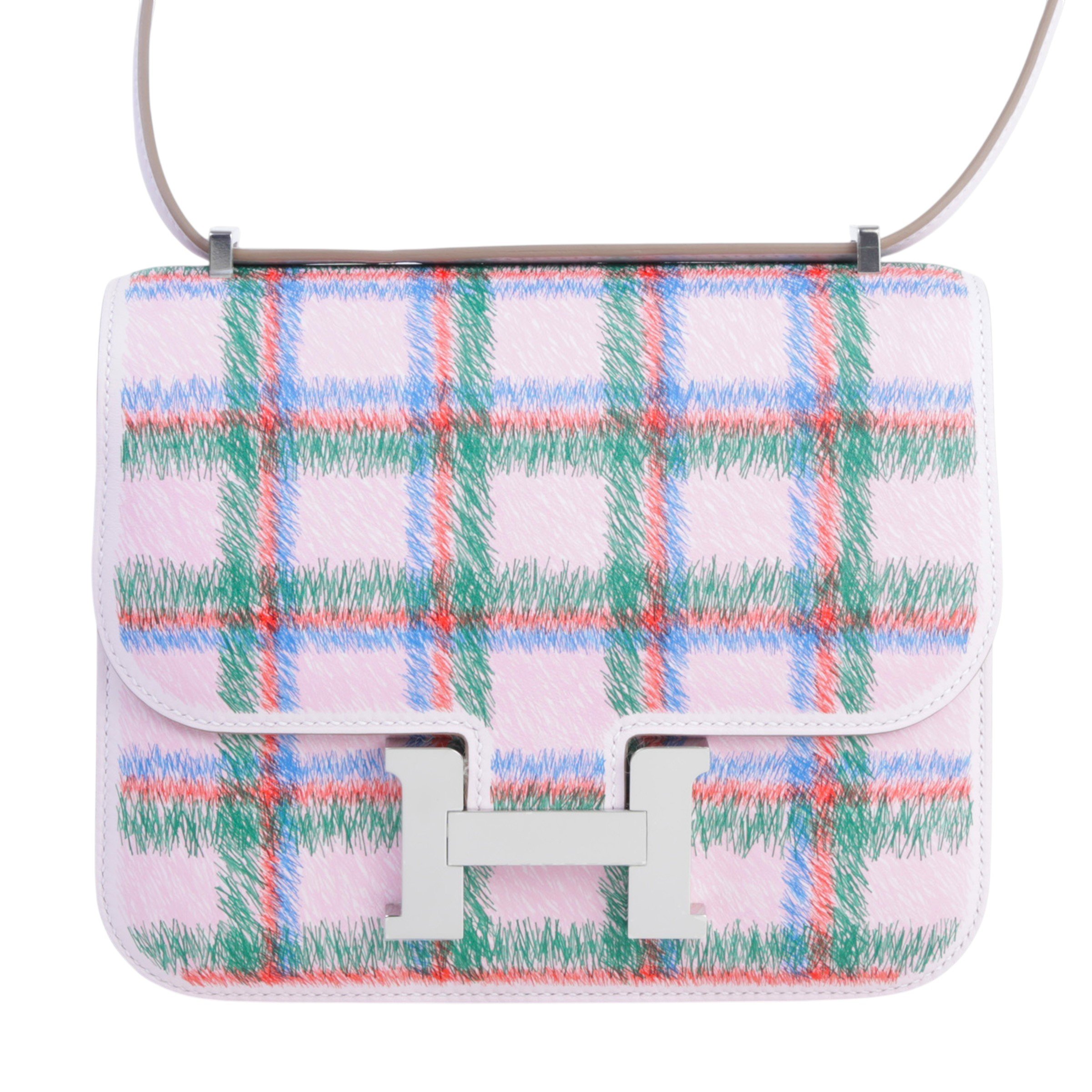 Hermes Brand New ( Rank N ) HERMÈS Constance Mini Tartan Mauve Pale (09) Swift Palladium hardware K (2025)