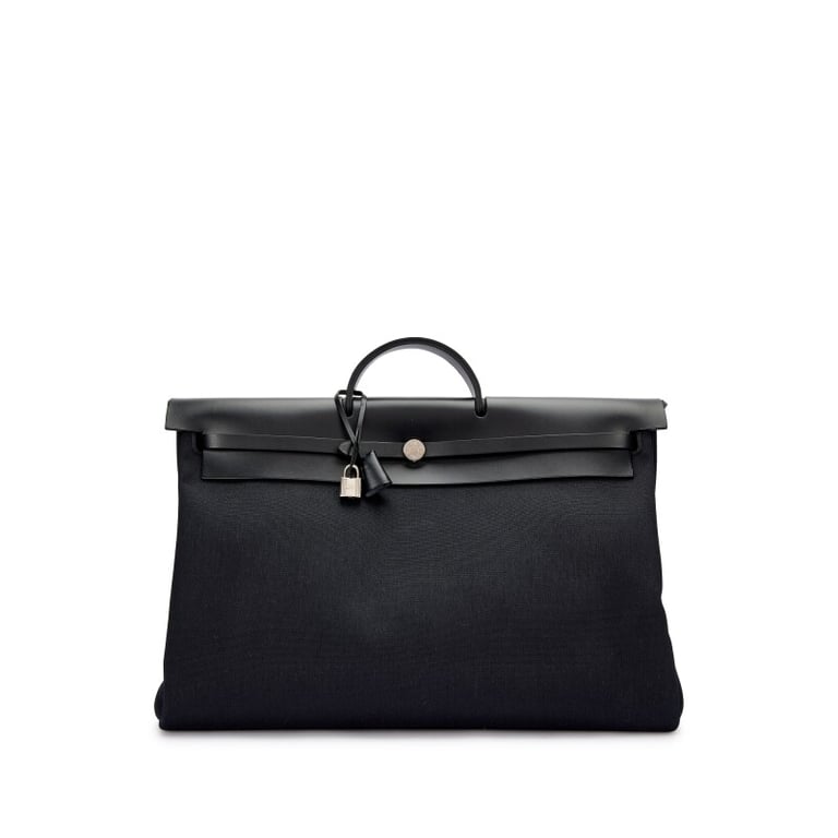 Hermes Black Vache Hunter and Toile Herbag Zip Cabine 50 Palladium Hardware, 2021
