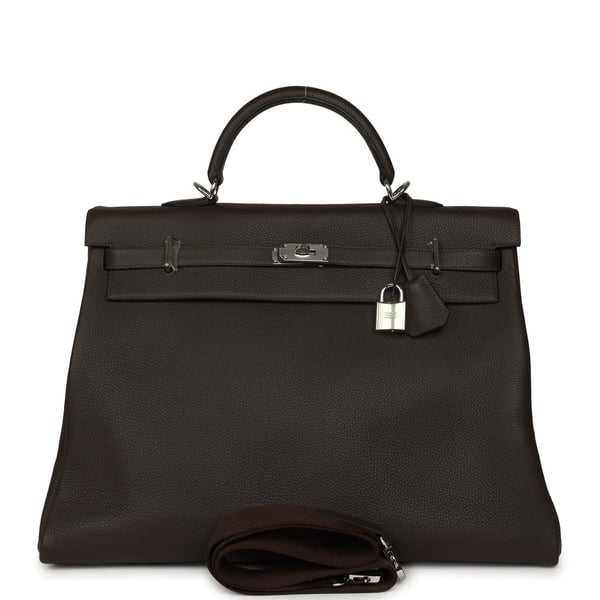 Hermes Hermes Kelly Voyage 50 Ebene Clemence Palladium Hardware