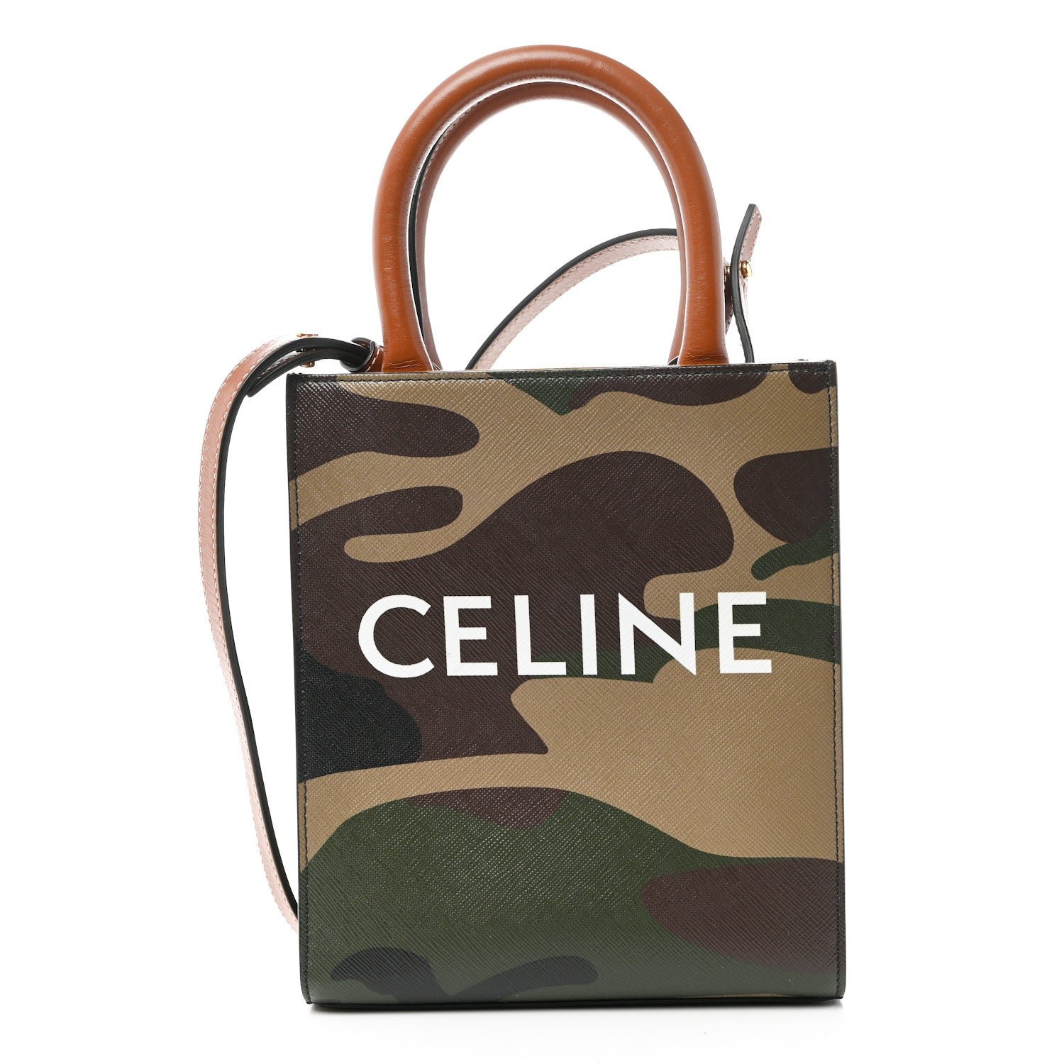 Celine Canvas Calfskin Mini Vertical Cabas Khaki