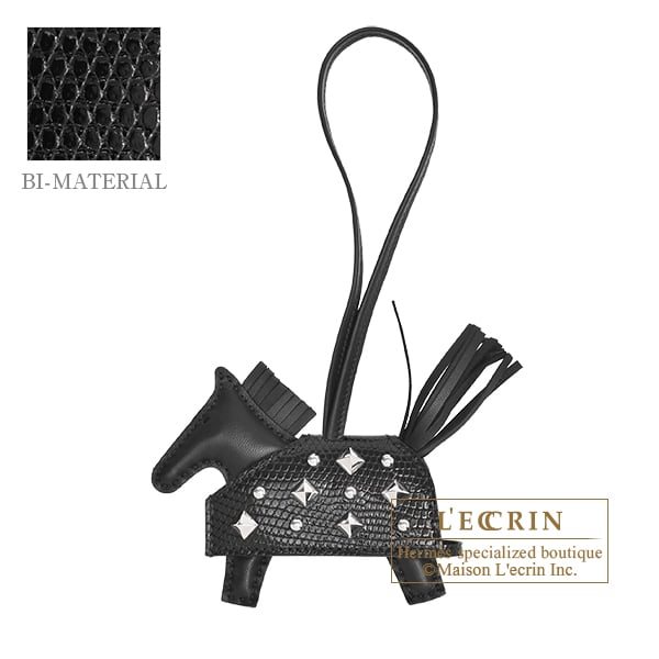 Hermes Rodeo charm Robeo Rock PM Black Agneau/Lizard skin Silver hardware