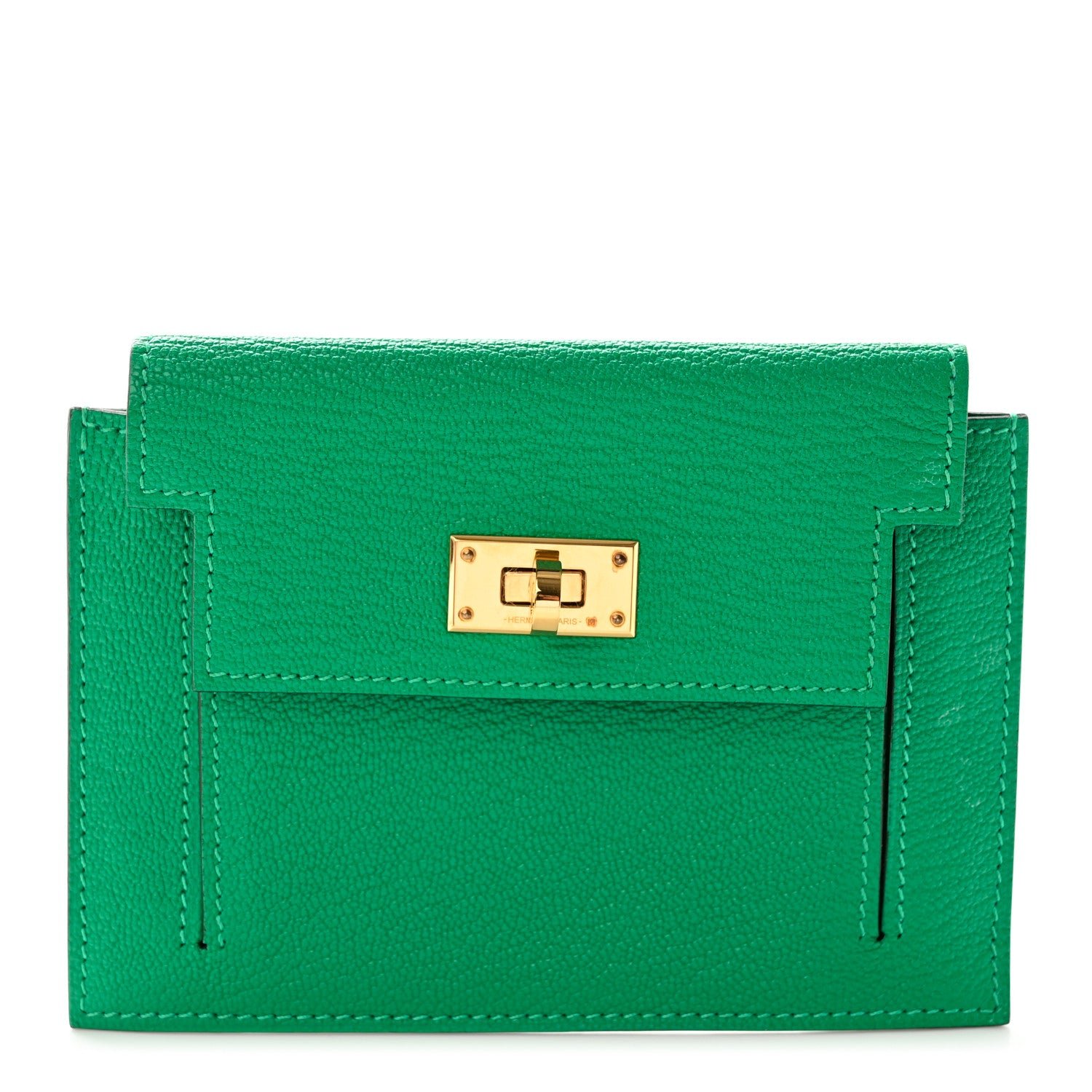 Hermes Chevre Mysore Kelly Pocket Compact Wallet Menthe
