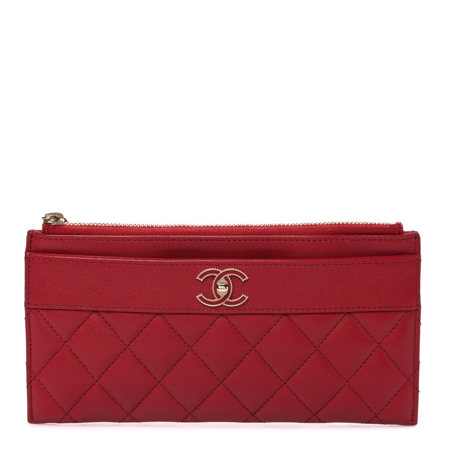 Chanel Sheepskin Quilted Mademoiselle Vintage Zip Pouch Red