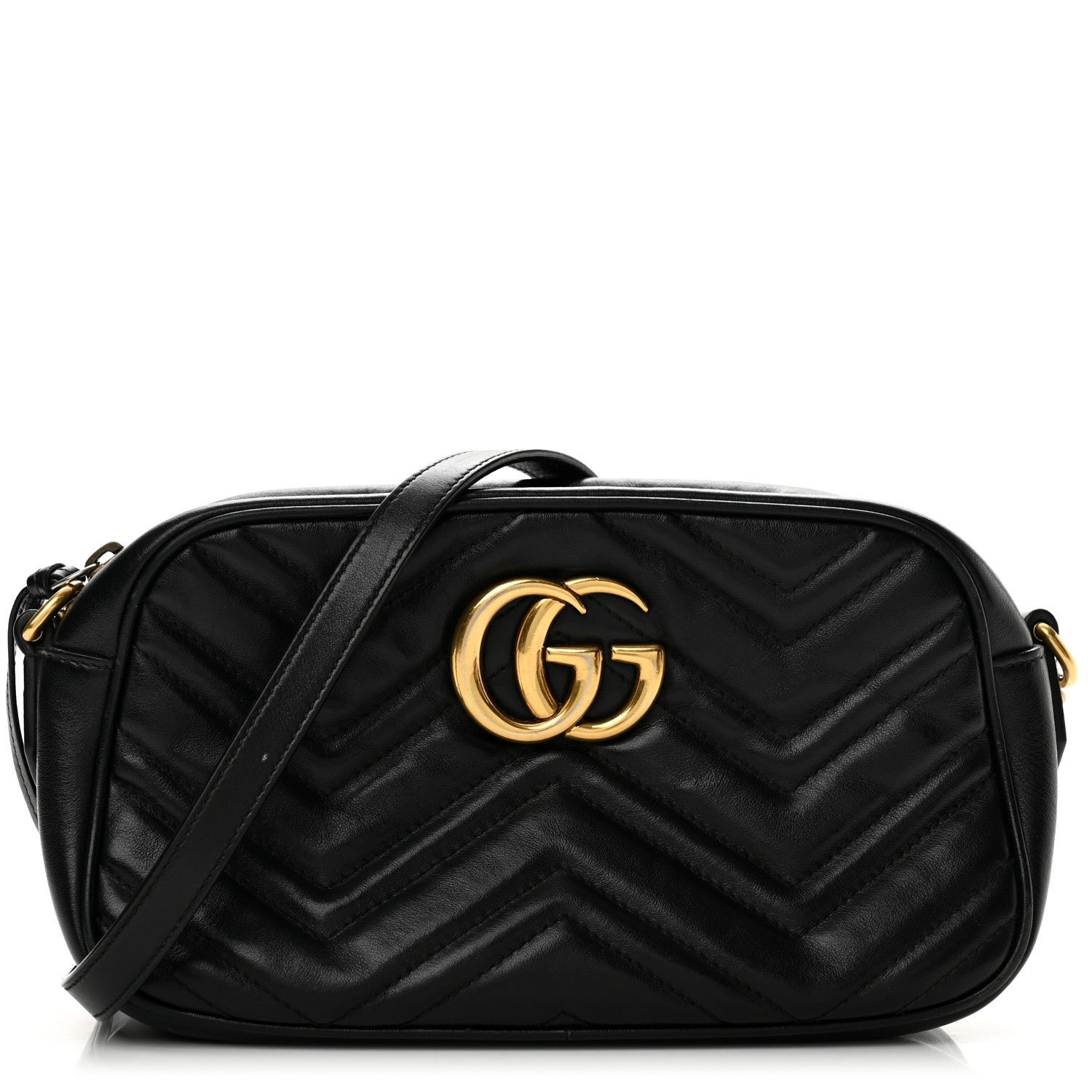 Gucci Calfskin Matelasse Small GG Marmont Chain Shoulder Bag Black