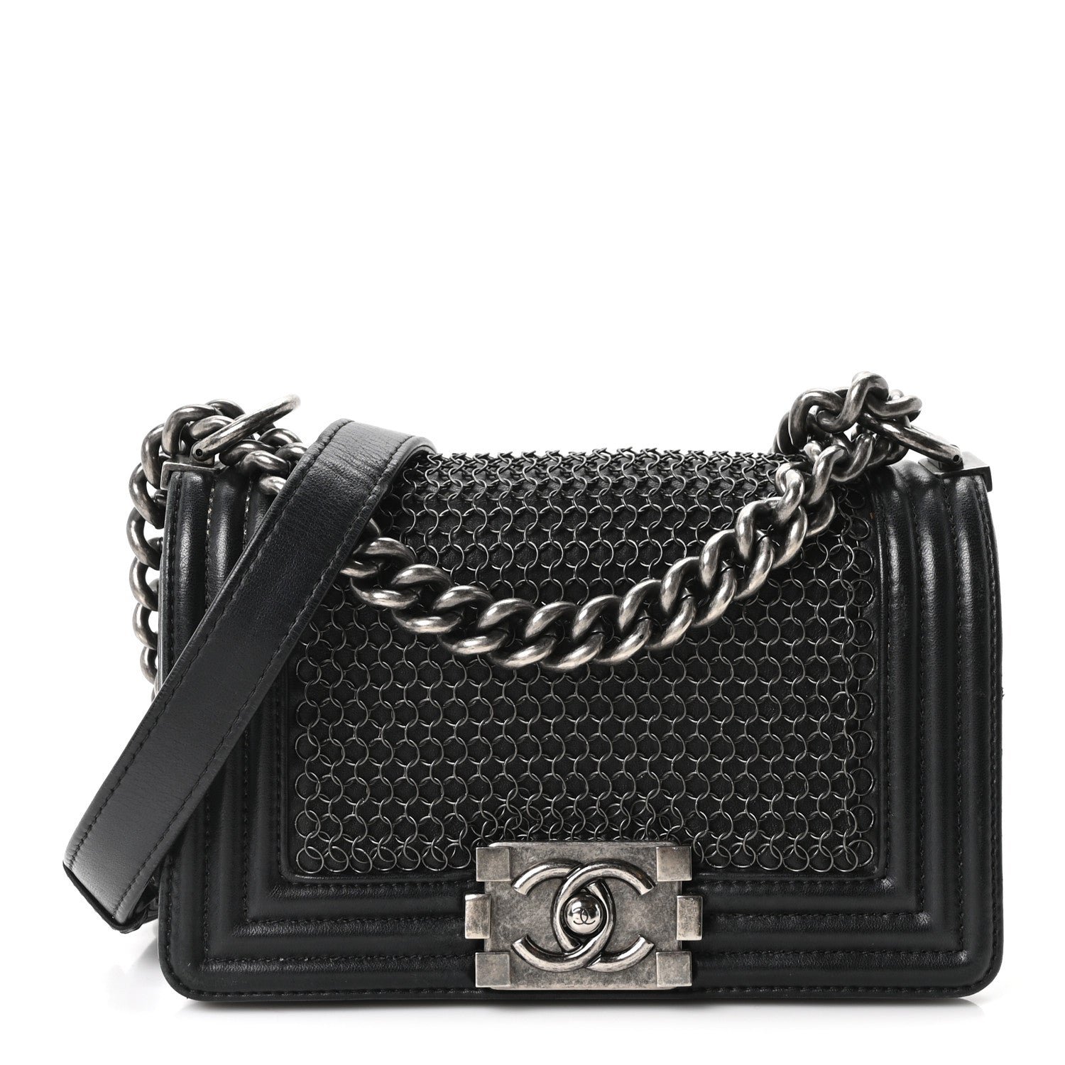 Chanel Lambskin Quilted Small Chain Mail Boy Flap Black