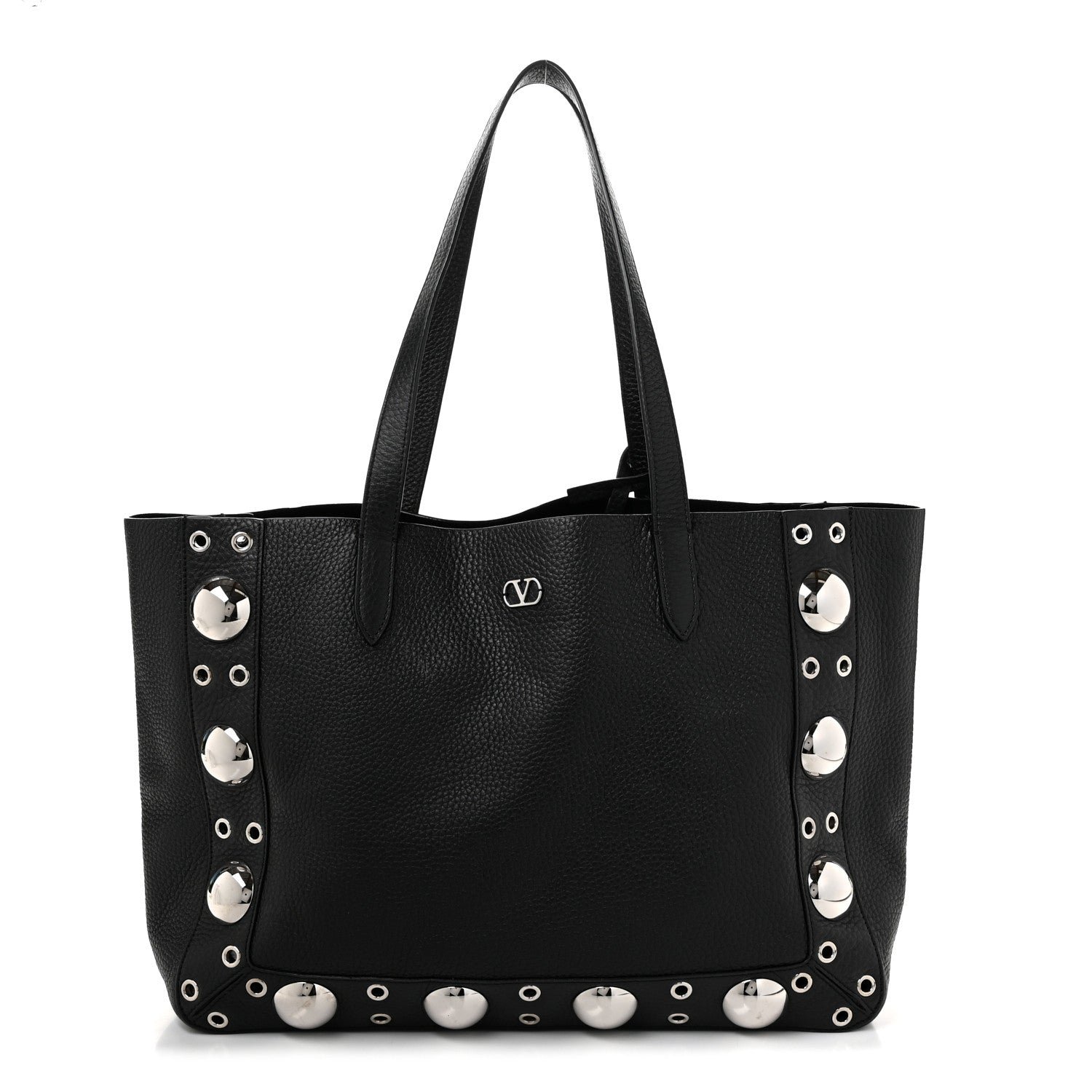 Valentino Garavani Valentino Garavani Grainy Calfskin Studded Medium Nellcote Shopping Tote Black