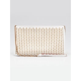 Christian Louboutin Christian LouboutinWhite Leather Loubiposh Spiked Clutch Bag