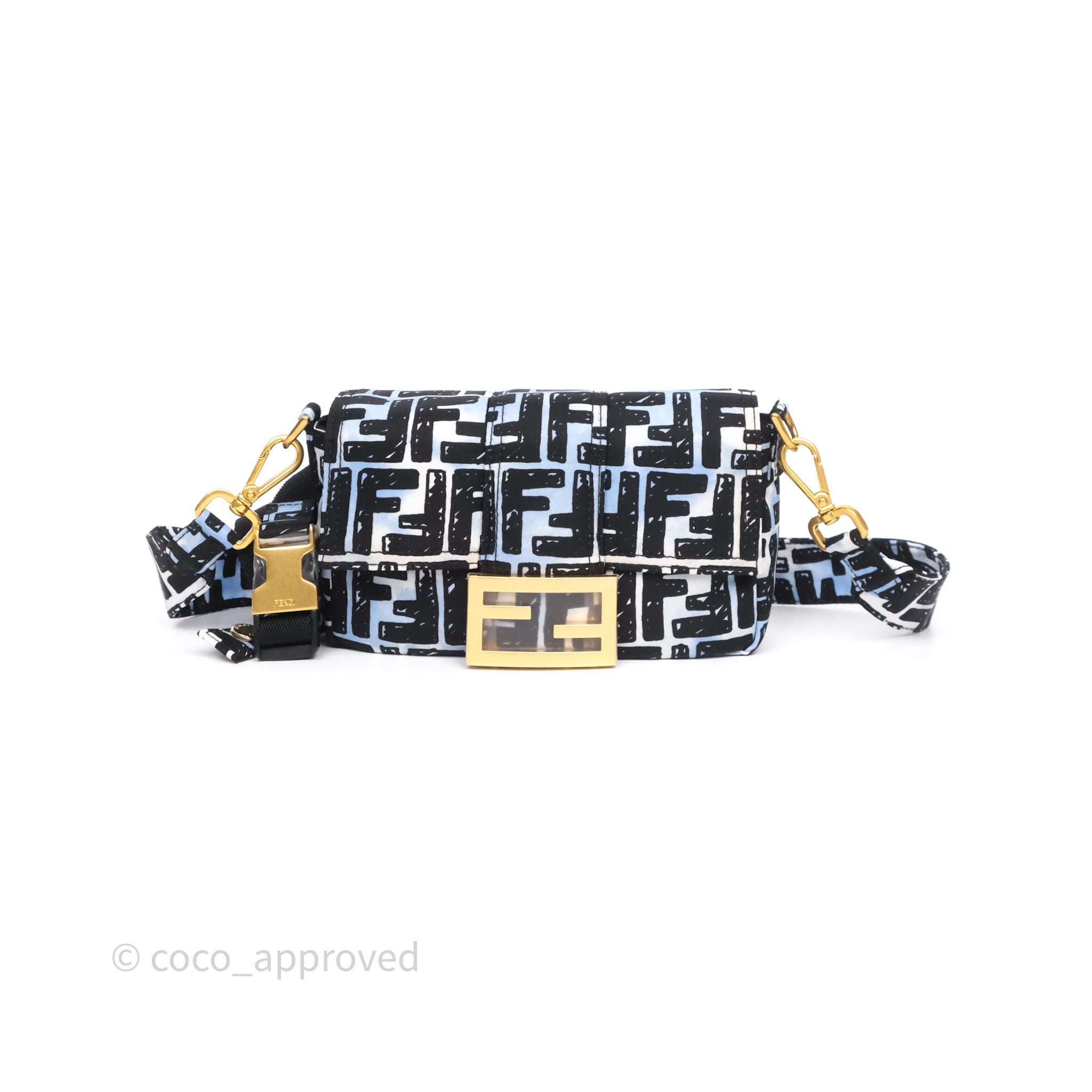 Fendi x Joshua Vides Mini Zucca Nylon Convertible Baguette Belt Bag Blue