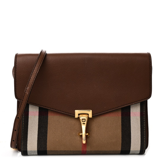 Burberry Derby Calfskin House Check Small Macken Crossbody Bag Tan
