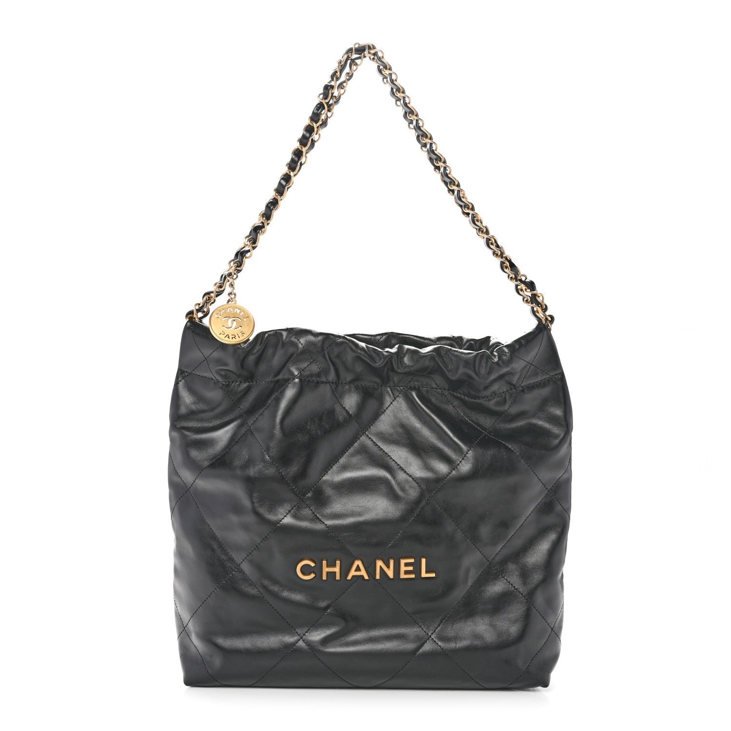 Shiny Calfskin Quilted Small Chanel 22 Black