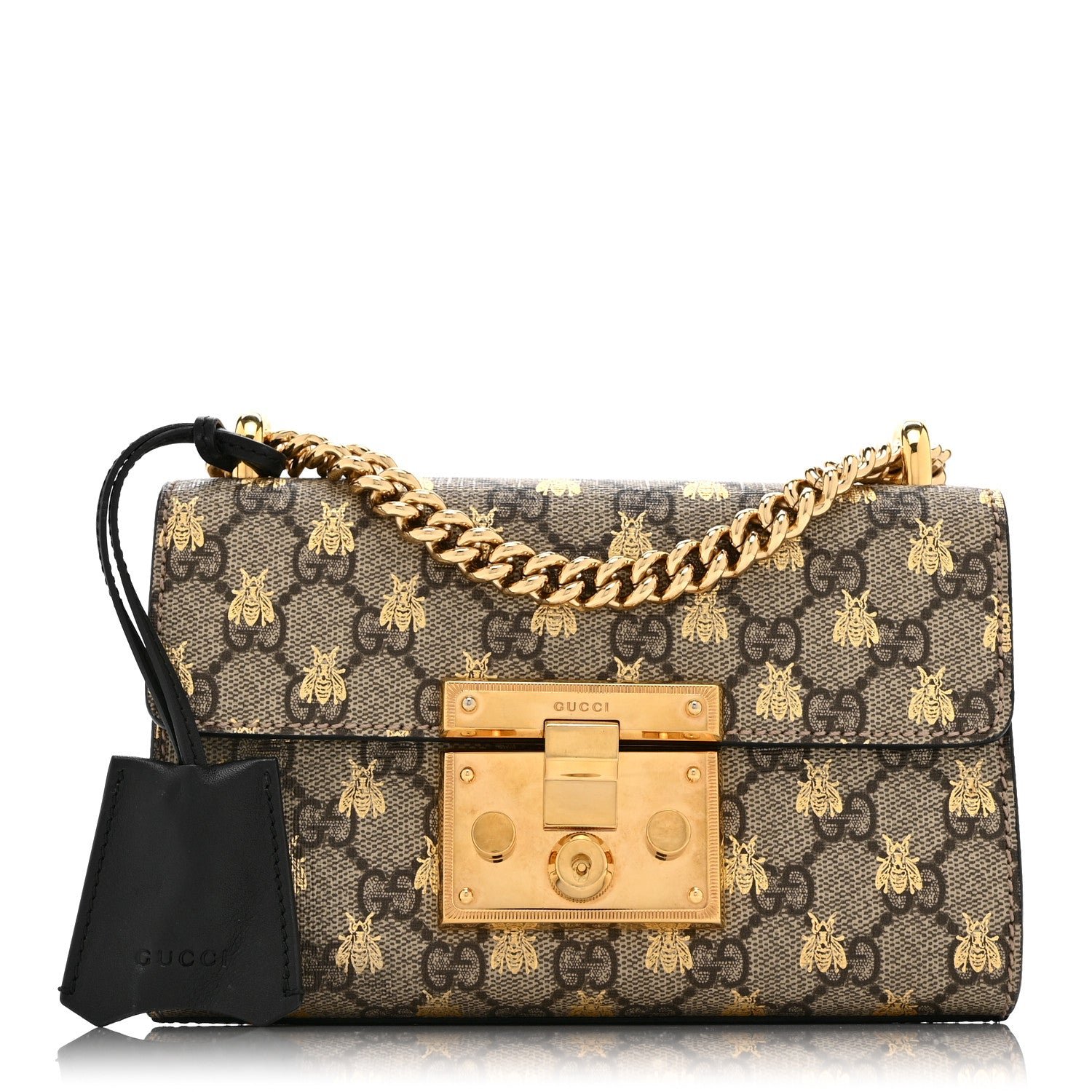 Gucci GG Supreme Monogram Bees Small Padlock Shoulder Bag Black