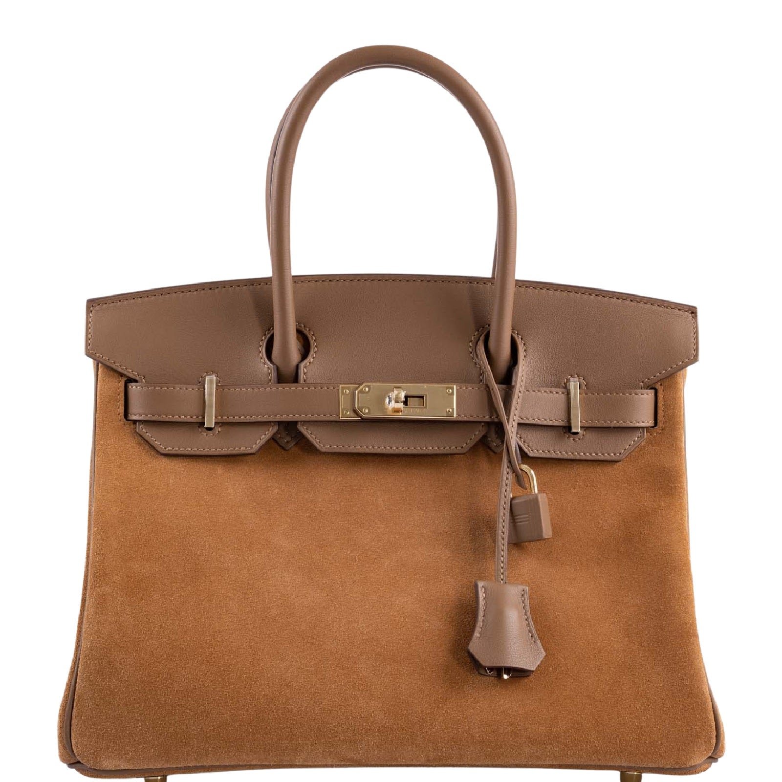 Hermes Hermès Birkin 30 Grizzly Chamois Veau Doblis Suede and Alezan Swift with Gold Hardware