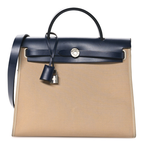 Hermes Vache Hunter Toile Herbag Zip 31 PM  Trench Bleu Indigo