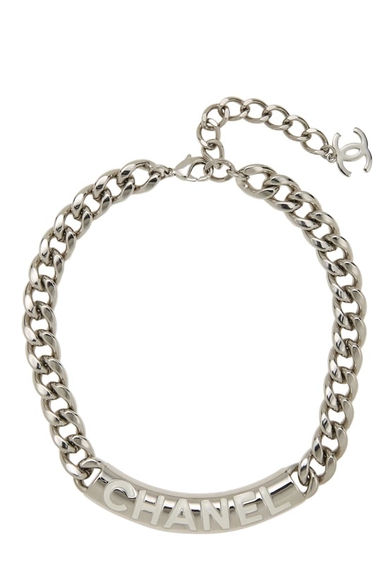 Chanel Silver Logo Chain Necklace