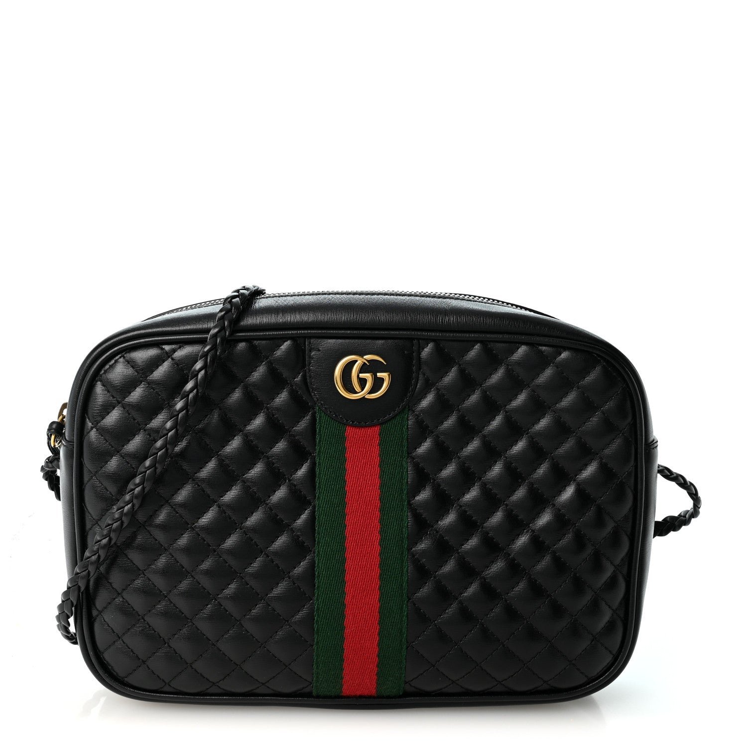 Gucci Calfskin Web Trapuntata Small GG Shoulder Bag Black