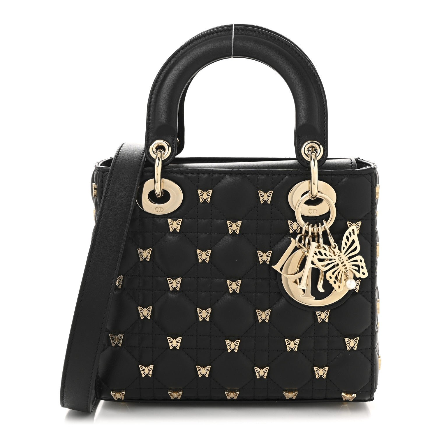 Dior Lambskin Cannage Butterfly Studs Small Lady Dior Black