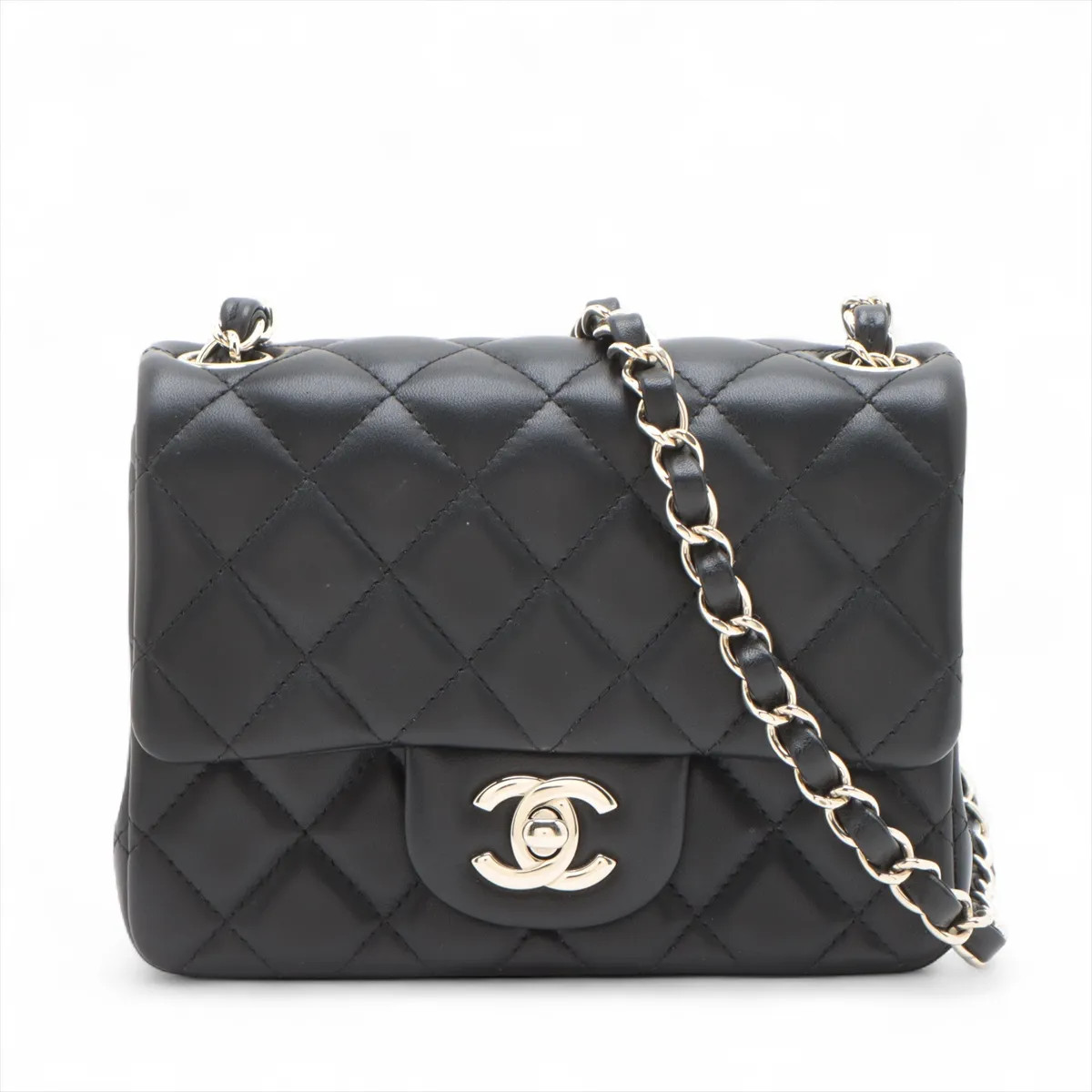 Chanel Minimatrasse 17 Lambskin Single Flap Single Chain Bag Black Gold Metal Fi