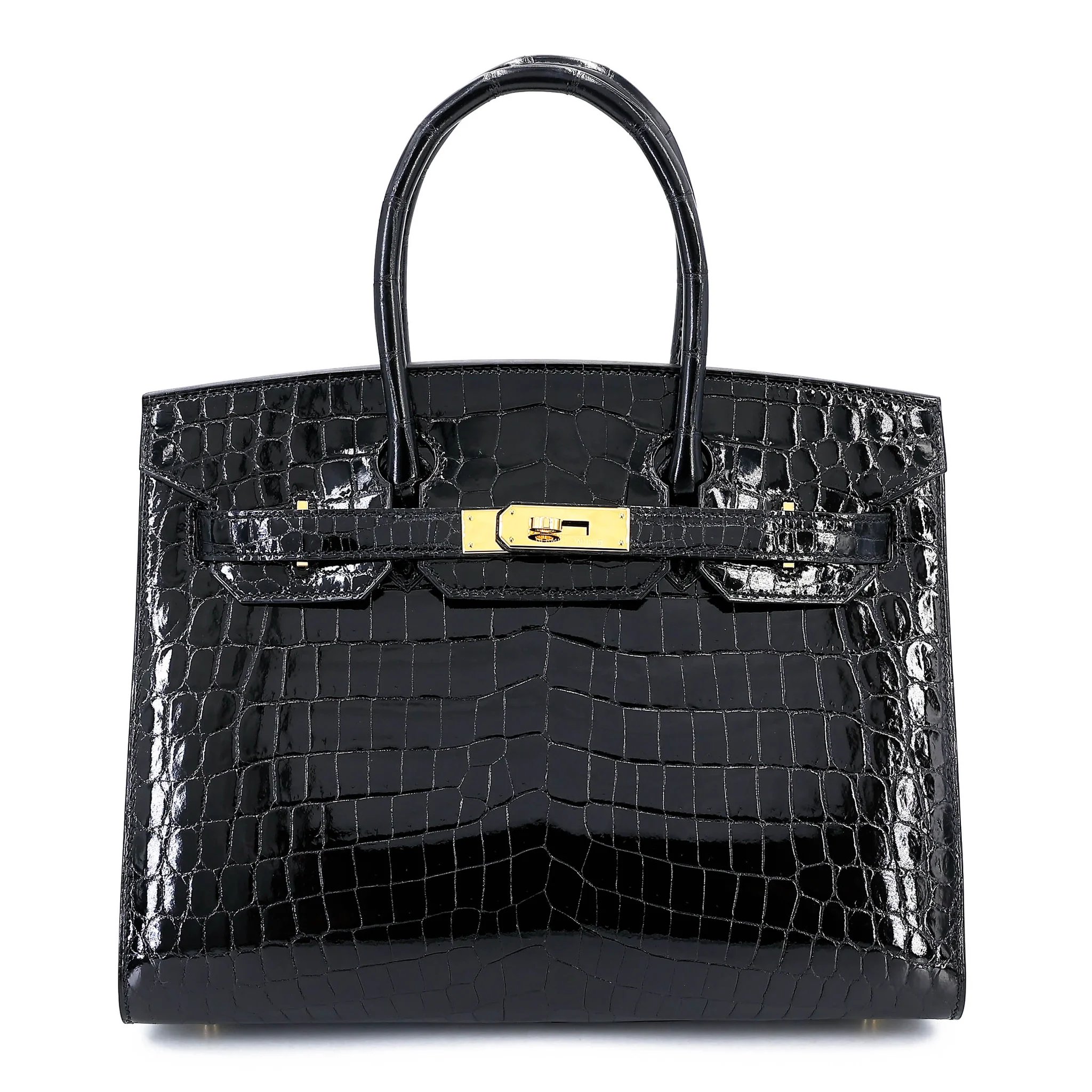 Excellent ( Rank SA ) HERMÈS Birkin 30 Sellier Noir (89) Shiny Niloticus Crocodile Gold hardware B (2023)