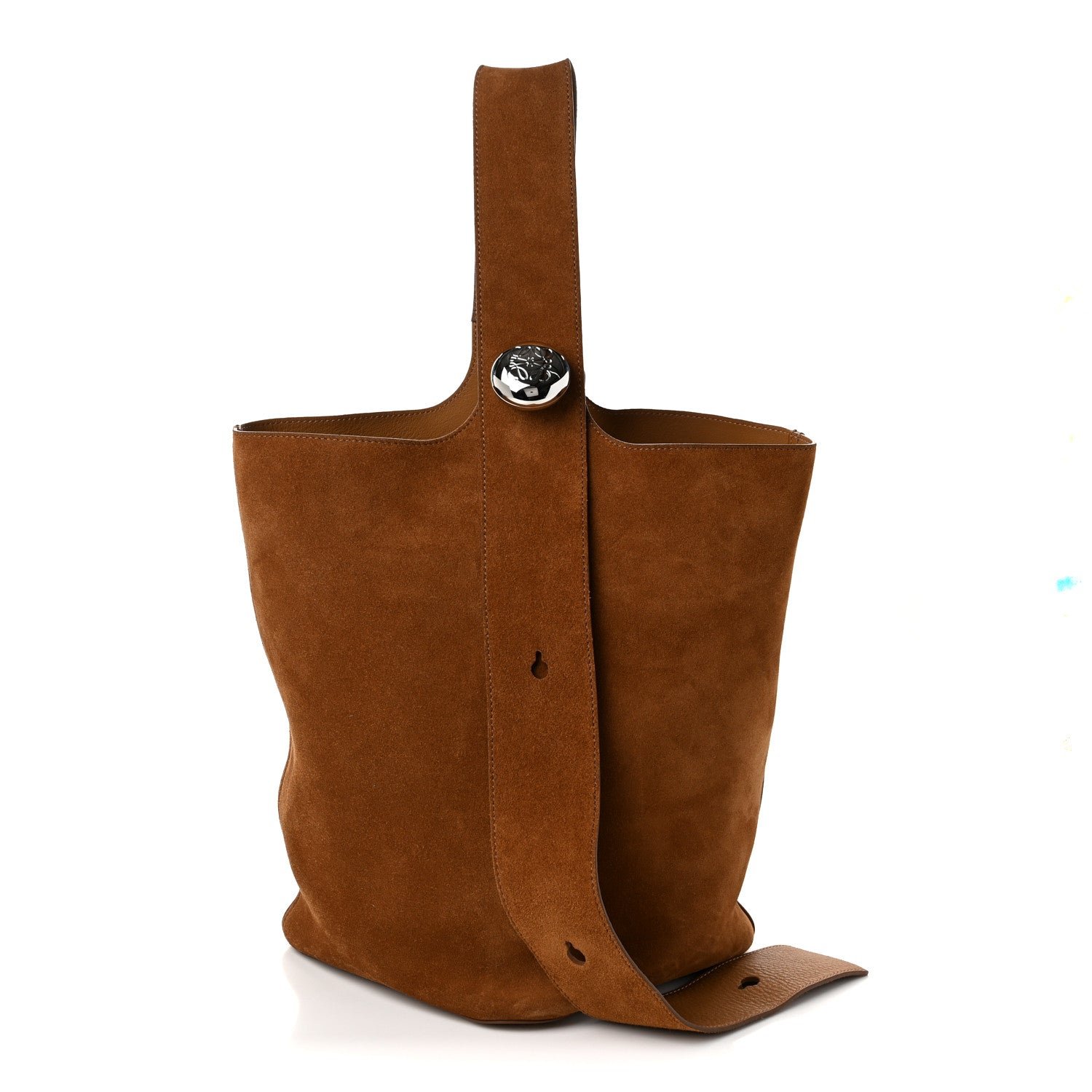 Loewe Suede Calfskin Medium Pebble Bucket Bag Tobacco