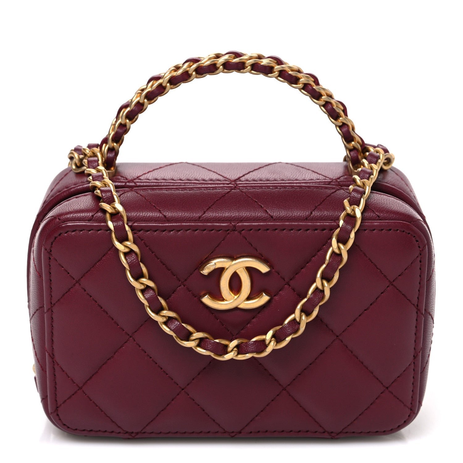 Chanel Lambskin Quilted Top Handle Mini Vanity Case Burgundy