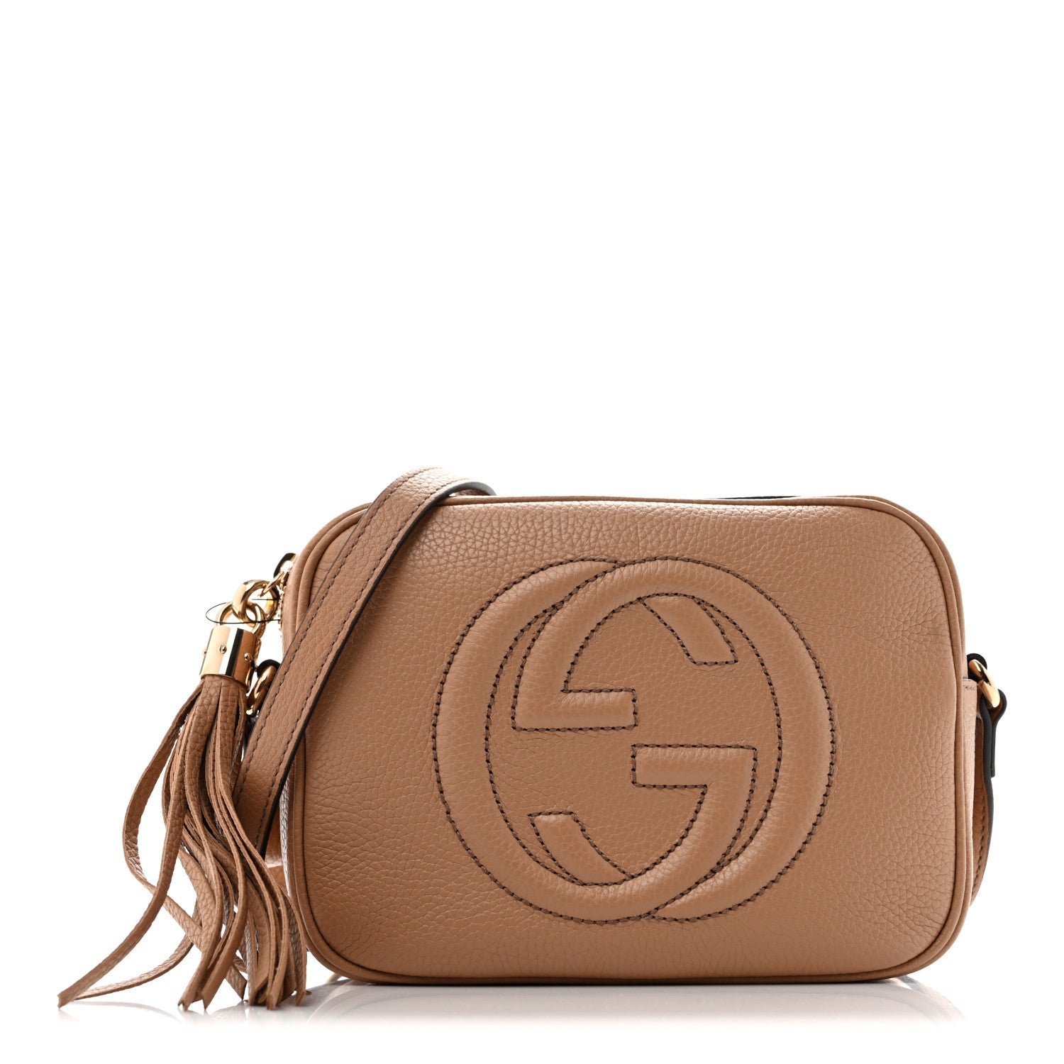 Gucci Pebbled Calfskin Small Soho Disco Bag Camelia