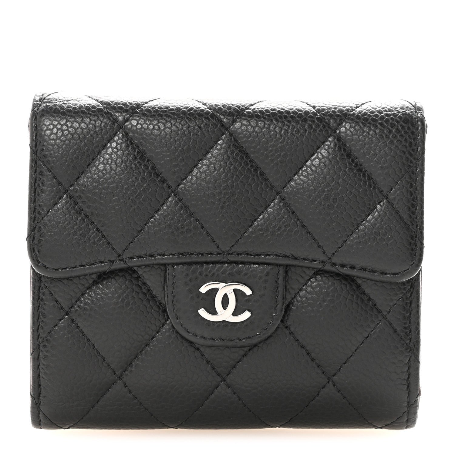 Chanel Caviar Quilted Compact Flap Wallet Black