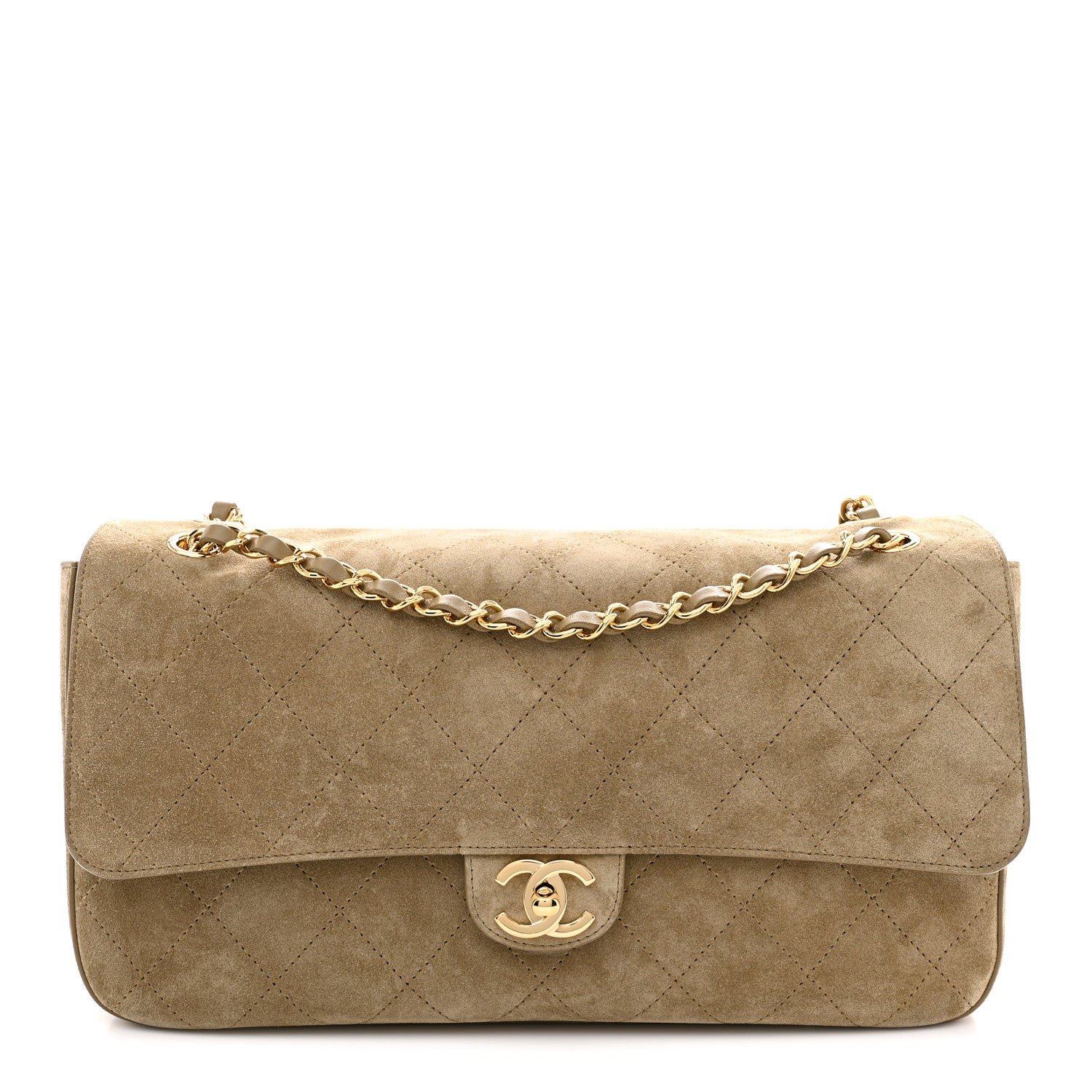 Chanel Suede Calfskin Small Souplissimo Maxi Flap Dark Beige