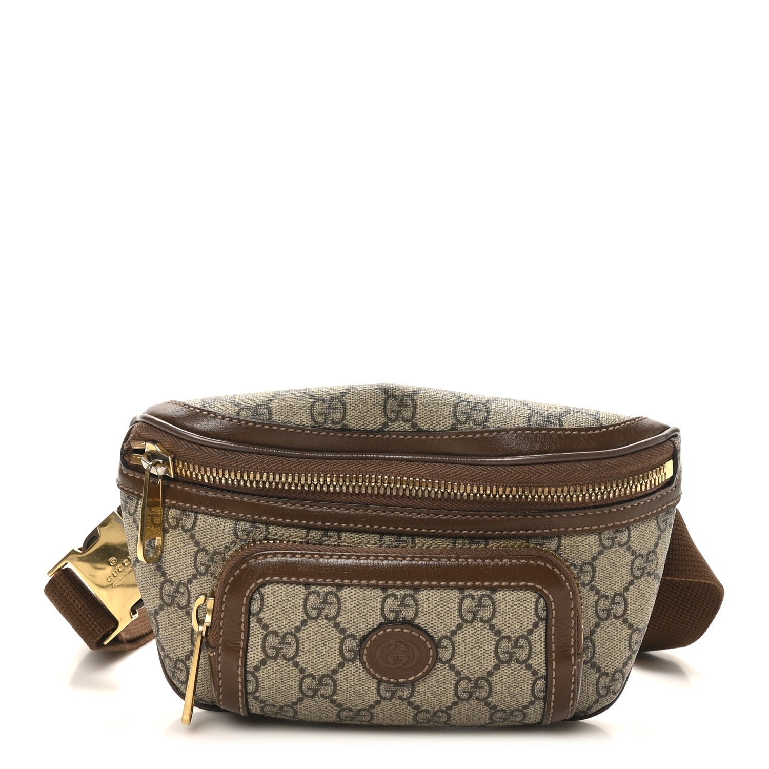 Gucci GG Supreme Monogram Textured Calfskin Retro Interlocking G Belt Bag Beige Ebony Brown Sugar