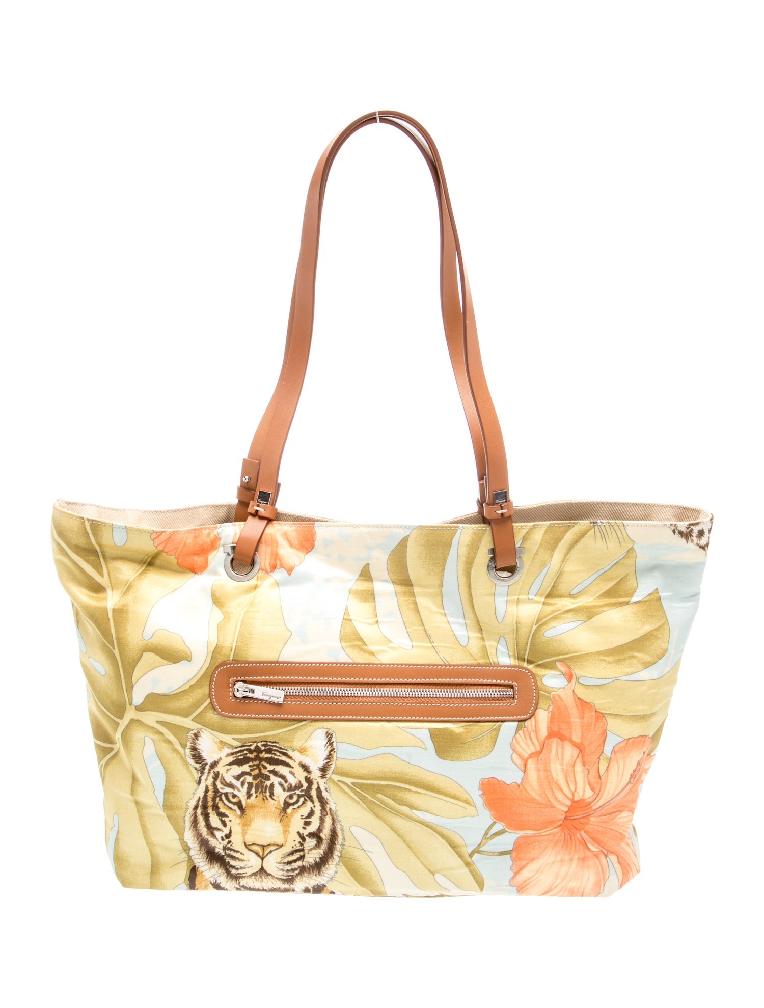 Canvas Tiger & Monstera Leaf Canvas Tote Large