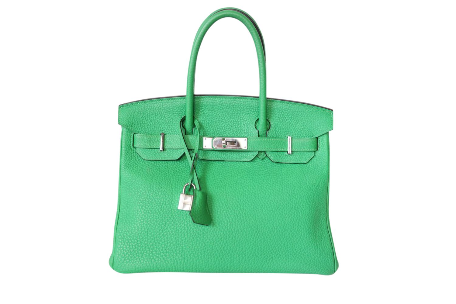 Hermes Hermes Birkin 30, Bambou Bamboo Green Togo with Palladium Hardware, Preowned in Dustbag WA001