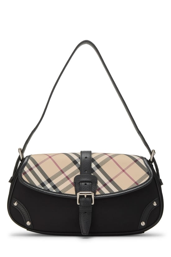 Black Nylon Check Buckle Shoulder Bag