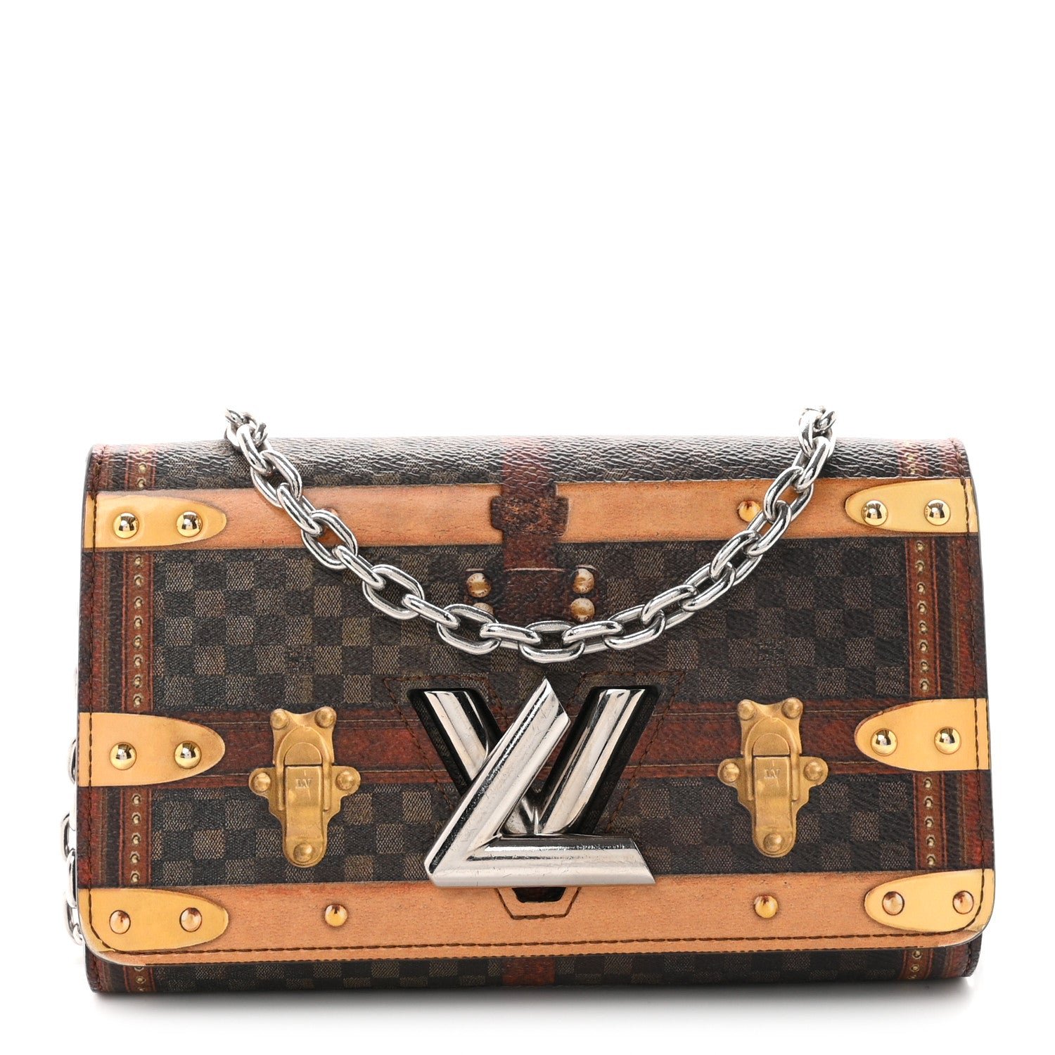 Louis Vuitton Transformed Damier Ebene Time Trunk Twist Chain Wallet